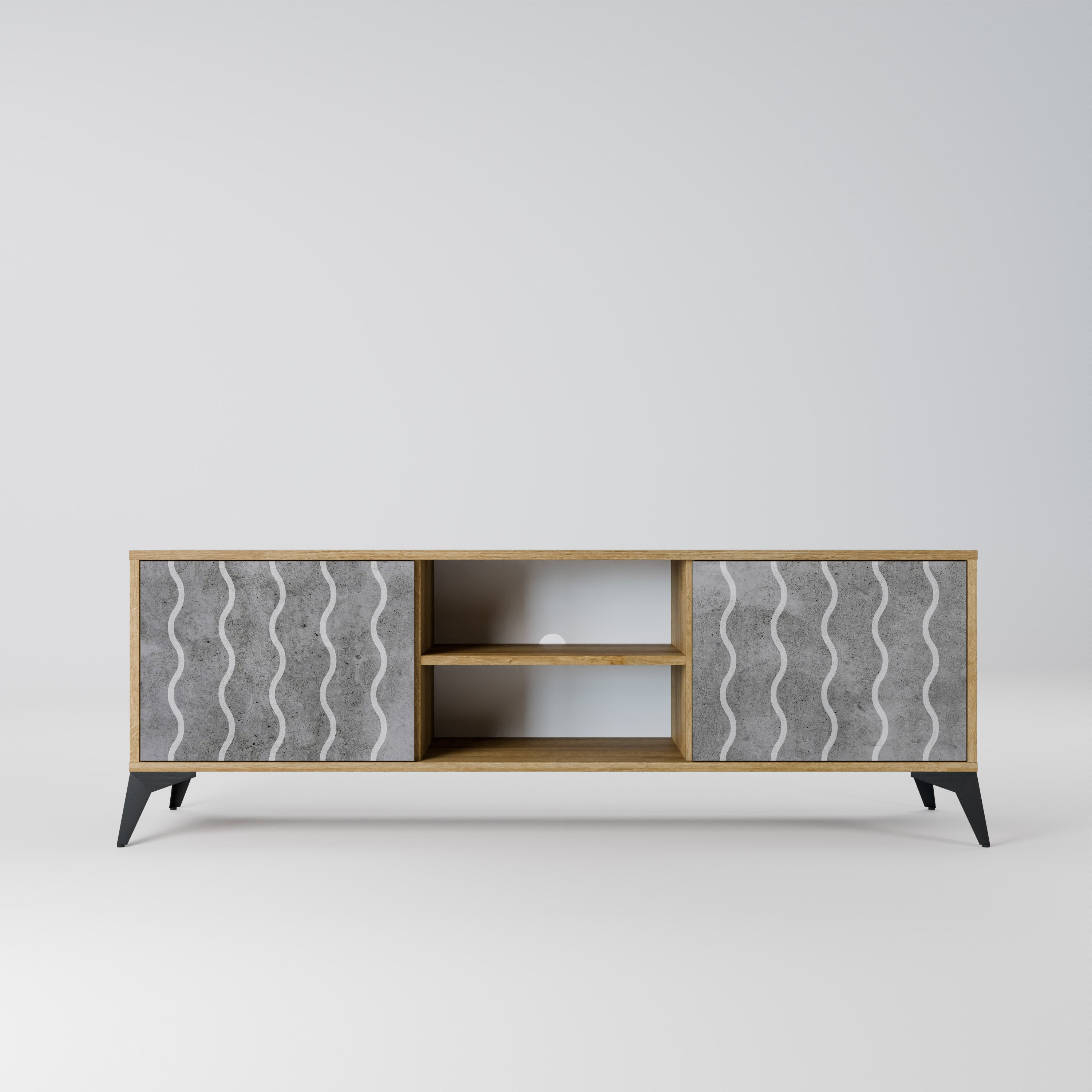 Mueble de TV de 2 puertas WAVES OF CONCRETE con efecto roble