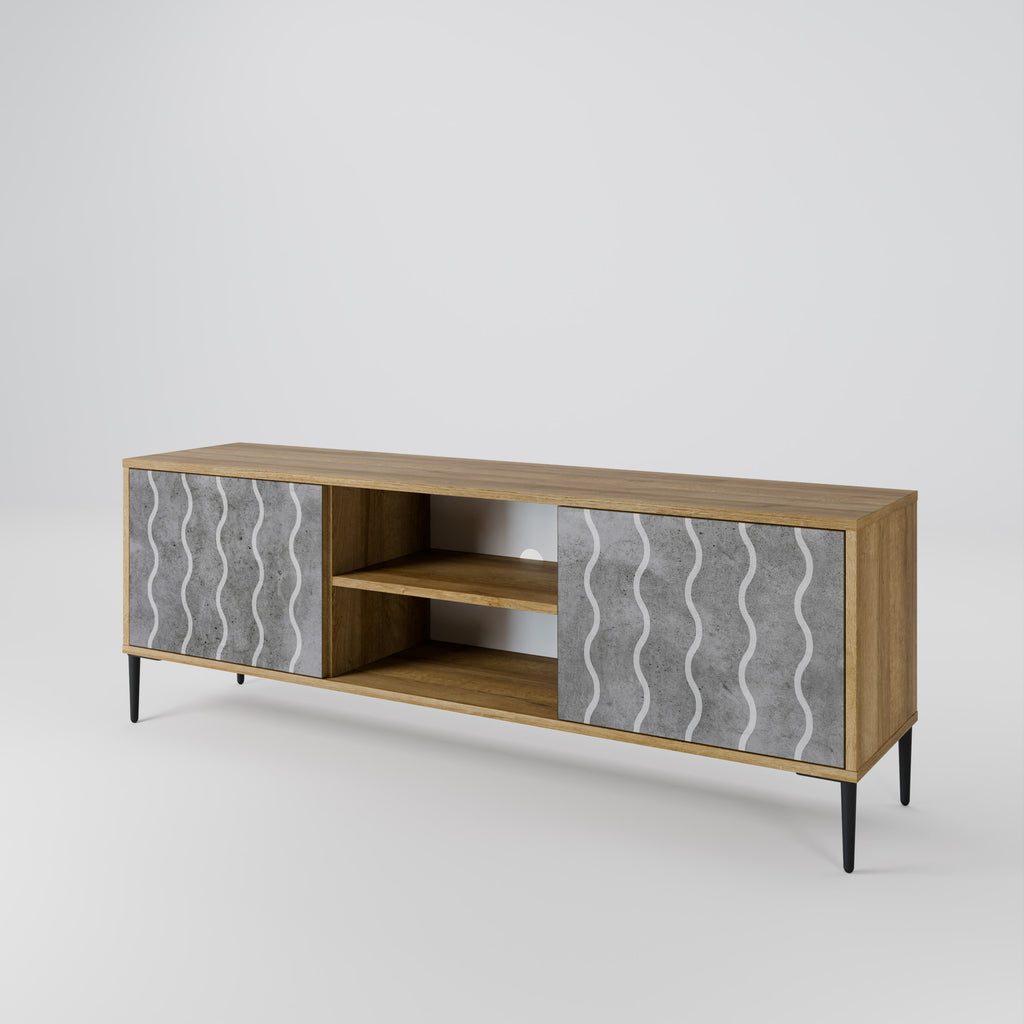 Mueble de TV de 2 puertas WAVES OF CONCRETE con efecto roble