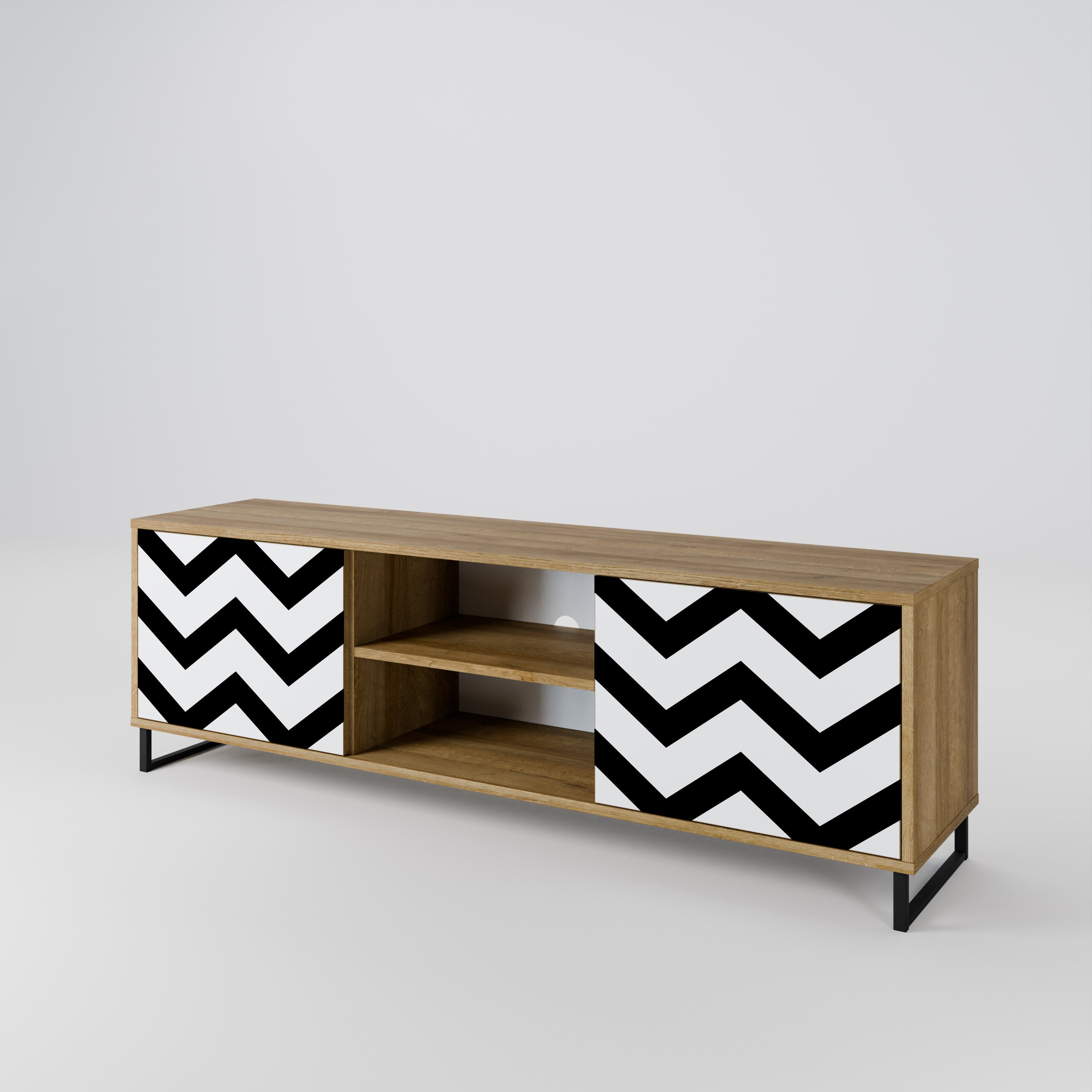 Mueble de TV CLASSIC ZIG ZAG de 2 puertas con efecto roble