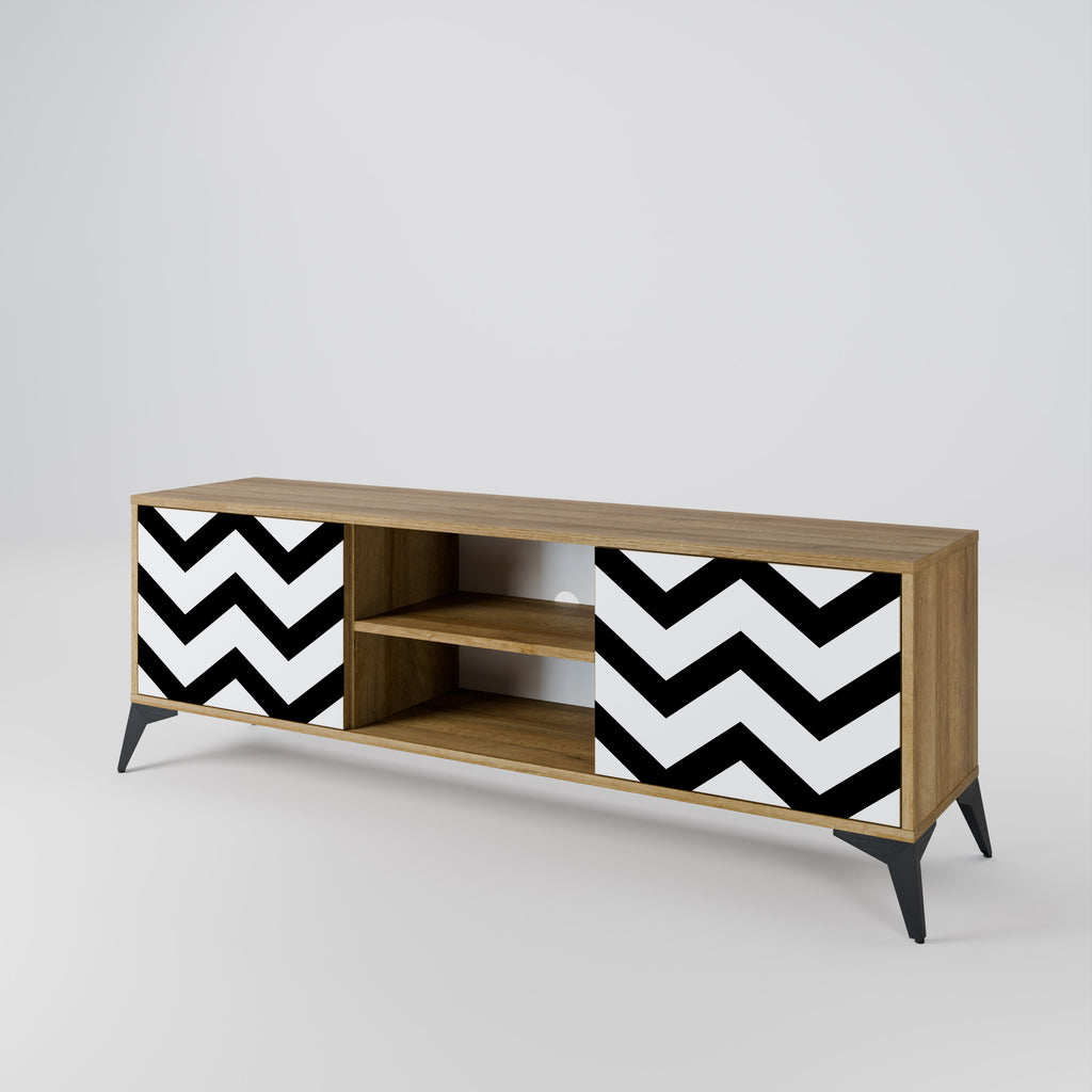 Mueble de TV CLASSIC ZIG ZAG de 2 puertas con efecto roble