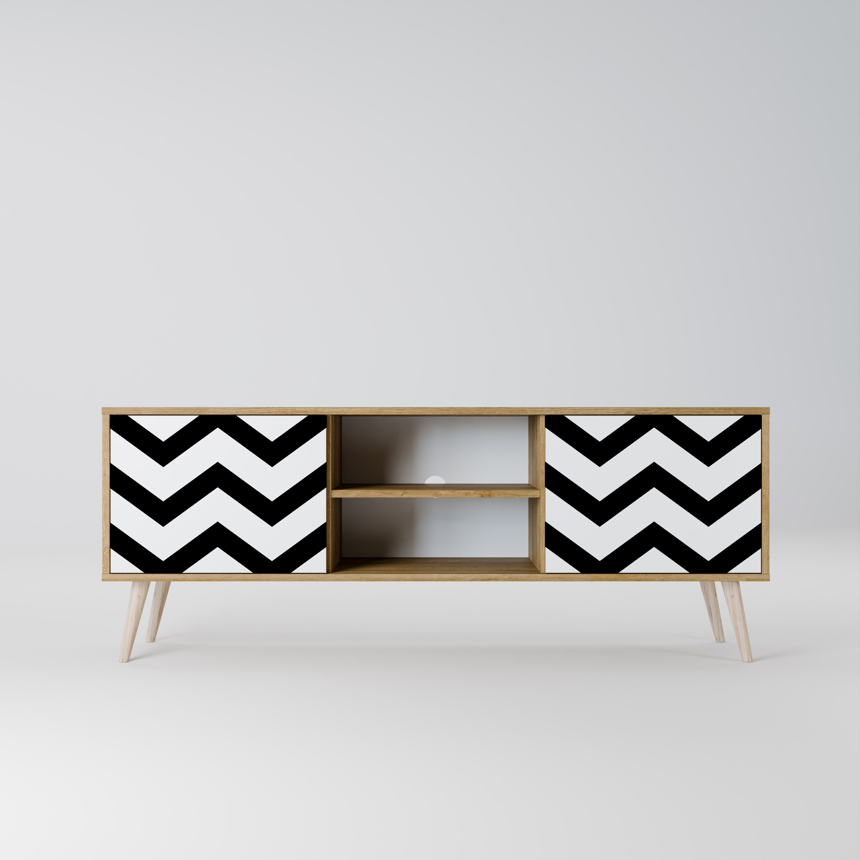 Mueble de TV CLASSIC ZIG ZAG de 2 puertas con efecto roble