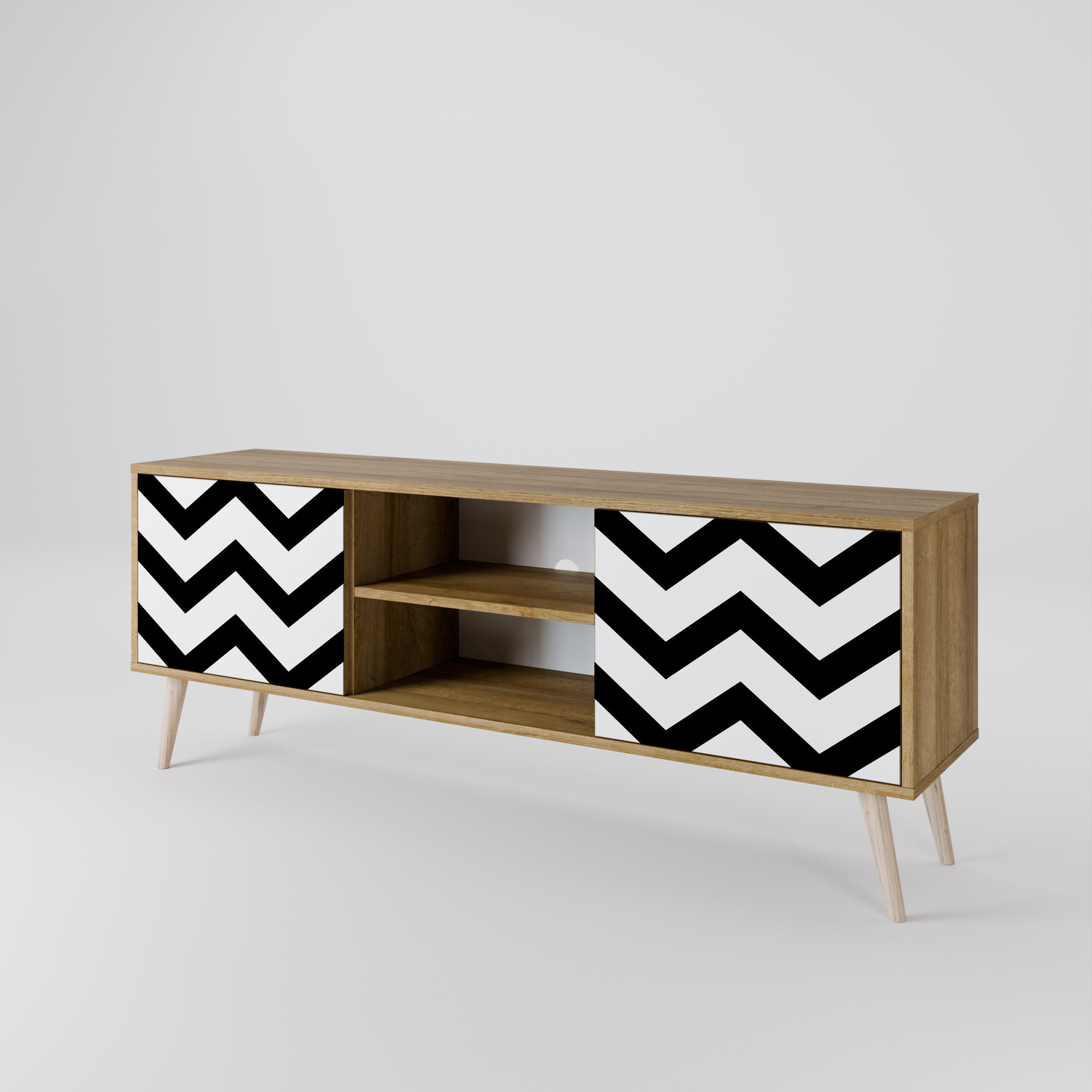 Mueble de TV CLASSIC ZIG ZAG de 2 puertas con efecto roble