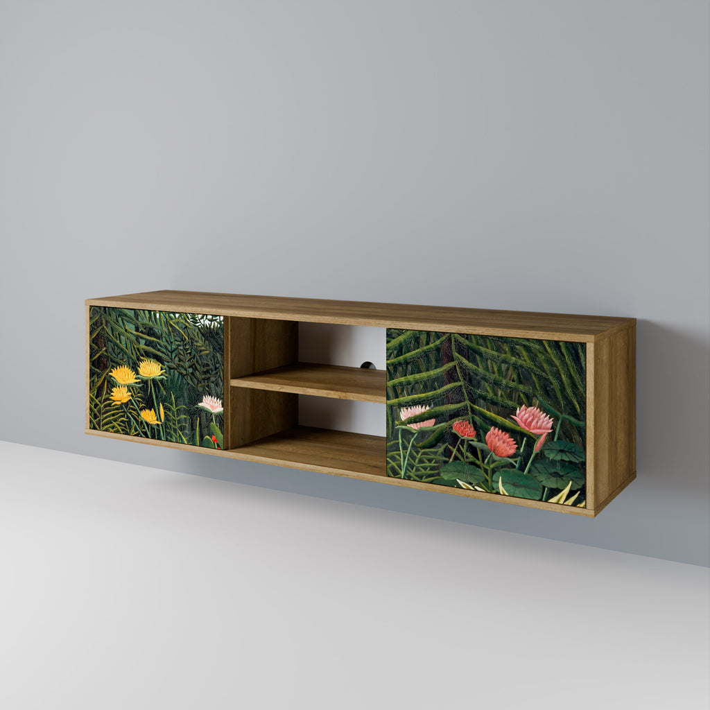 Mueble de TV de 2 puertas VIRGIN FOREST WITH SUNSET en efecto roble