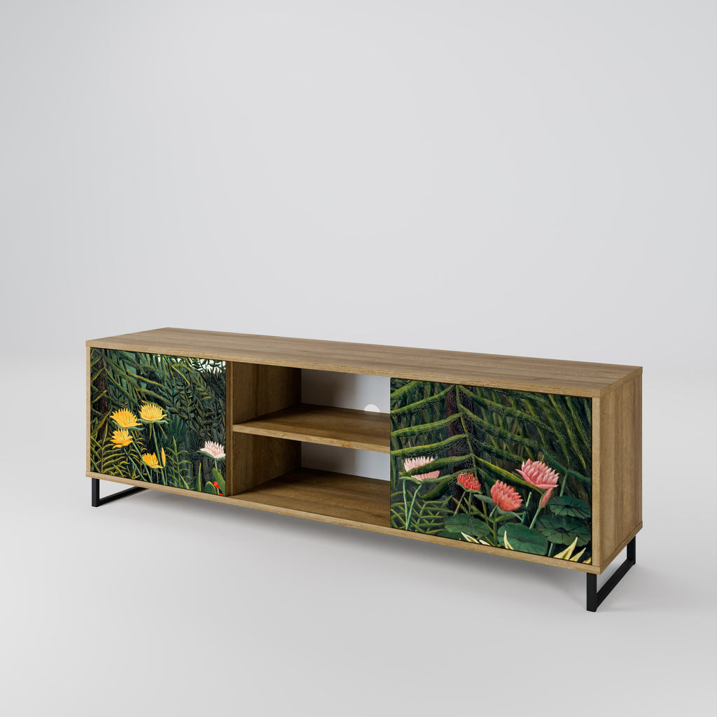 Mueble de TV de 2 puertas VIRGIN FOREST WITH SUNSET en efecto roble