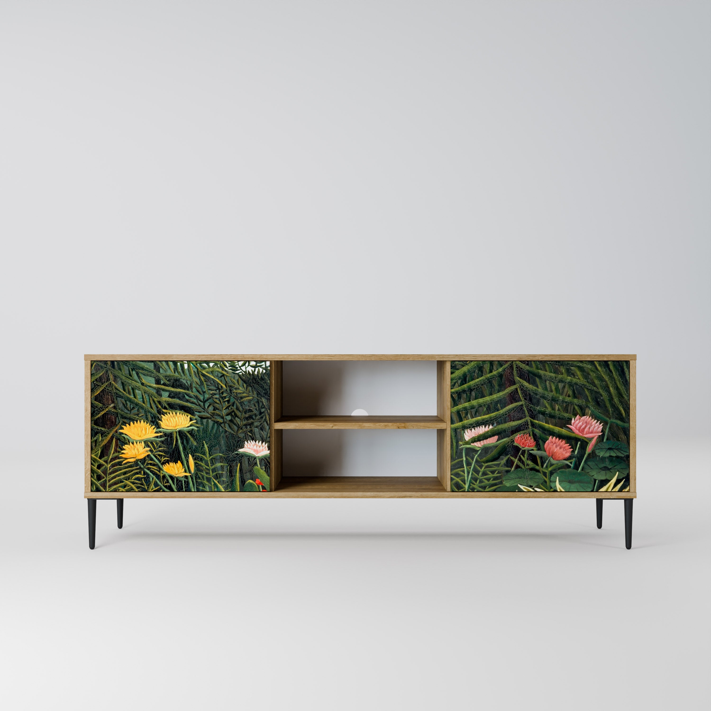 Mueble de TV de 2 puertas VIRGIN FOREST WITH SUNSET en efecto roble