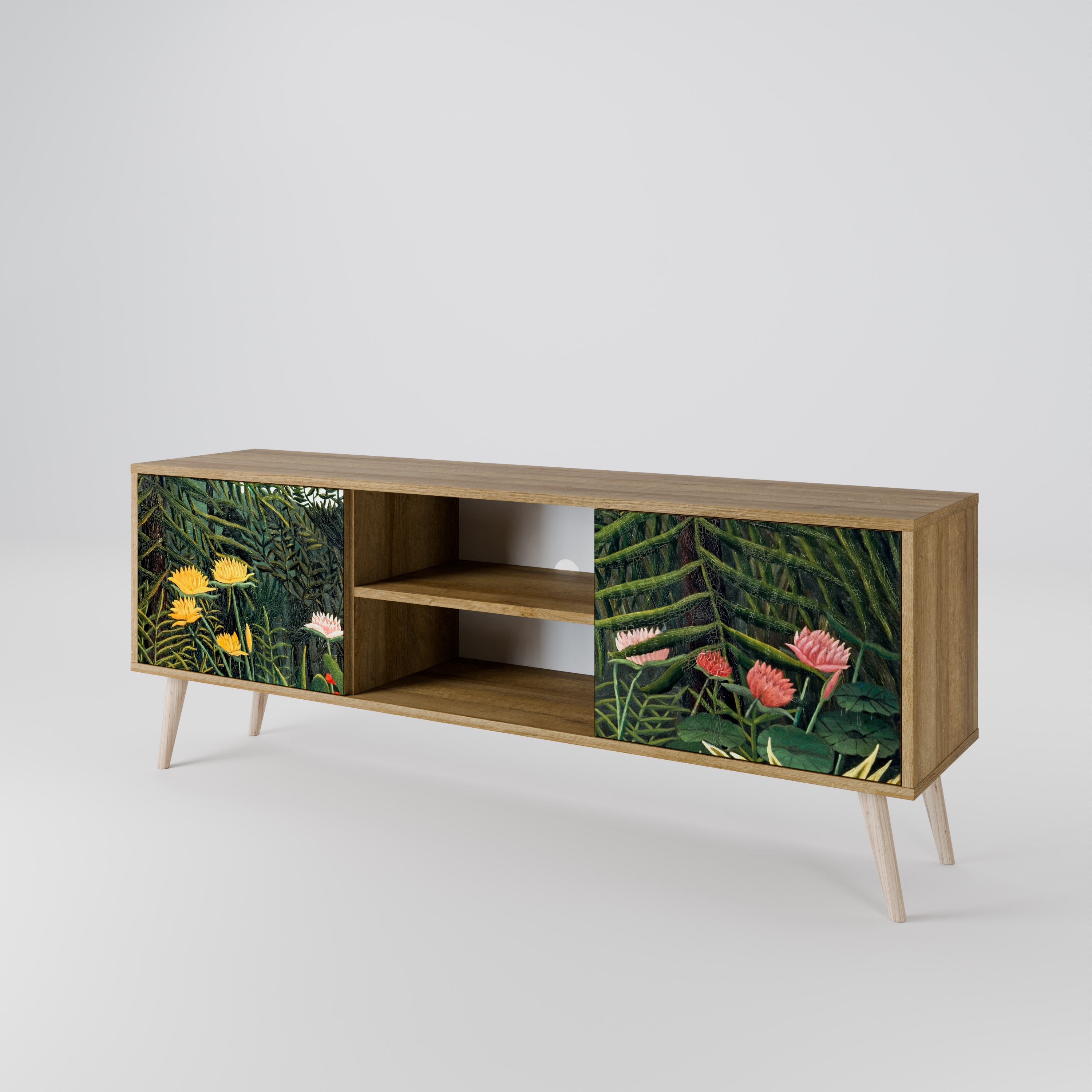 Mueble de TV de 2 puertas VIRGIN FOREST WITH SUNSET en efecto roble