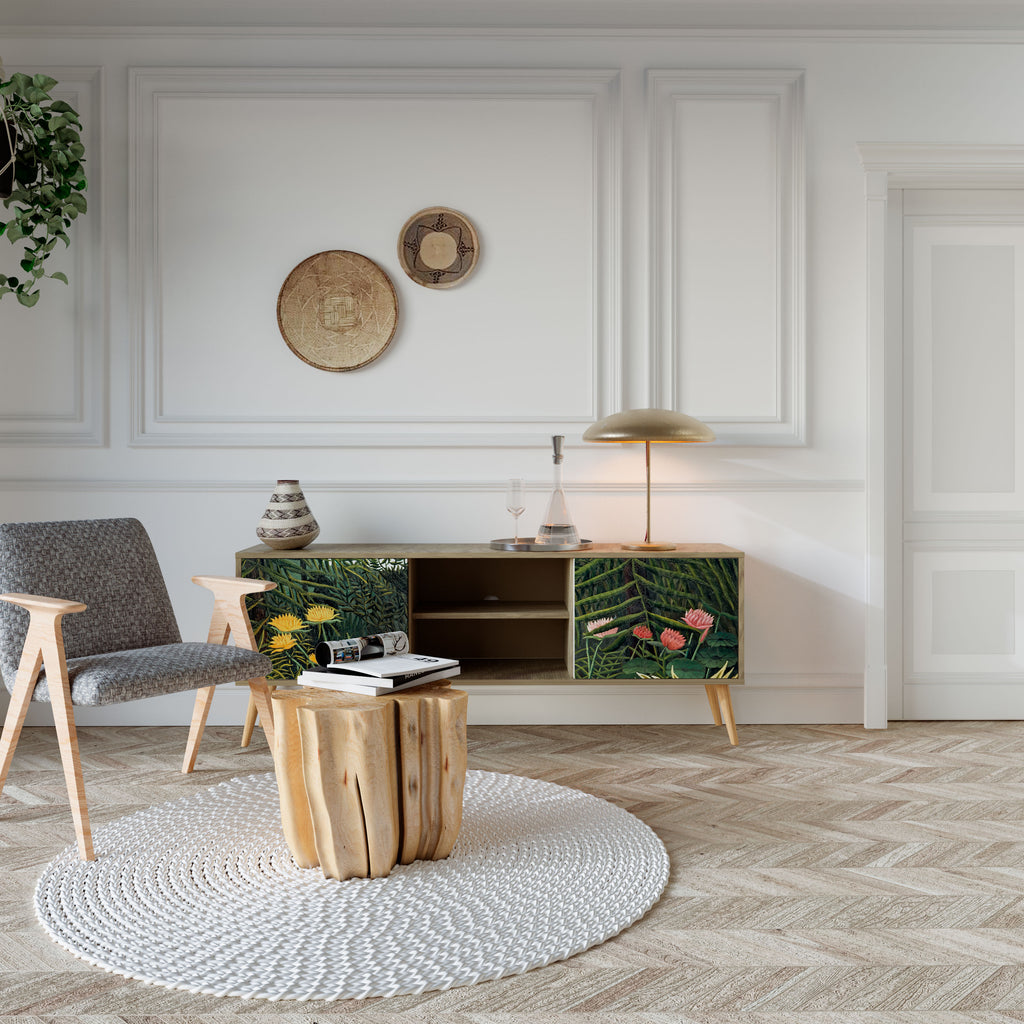 Mueble de TV de 2 puertas VIRGIN FOREST WITH SUNSET en efecto roble