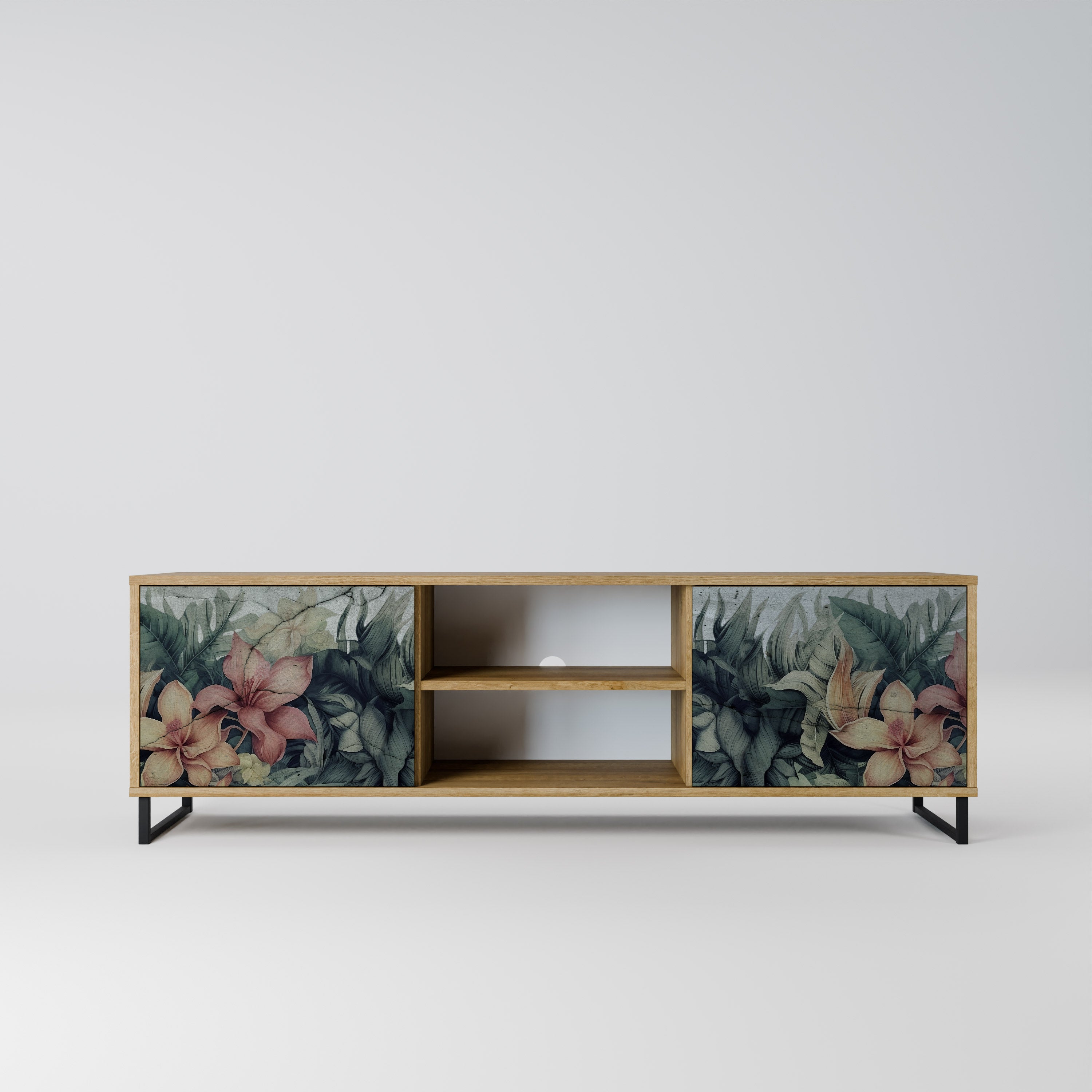 Mueble de TV de 2 puertas HEAVENLY BLOOM con efecto roble