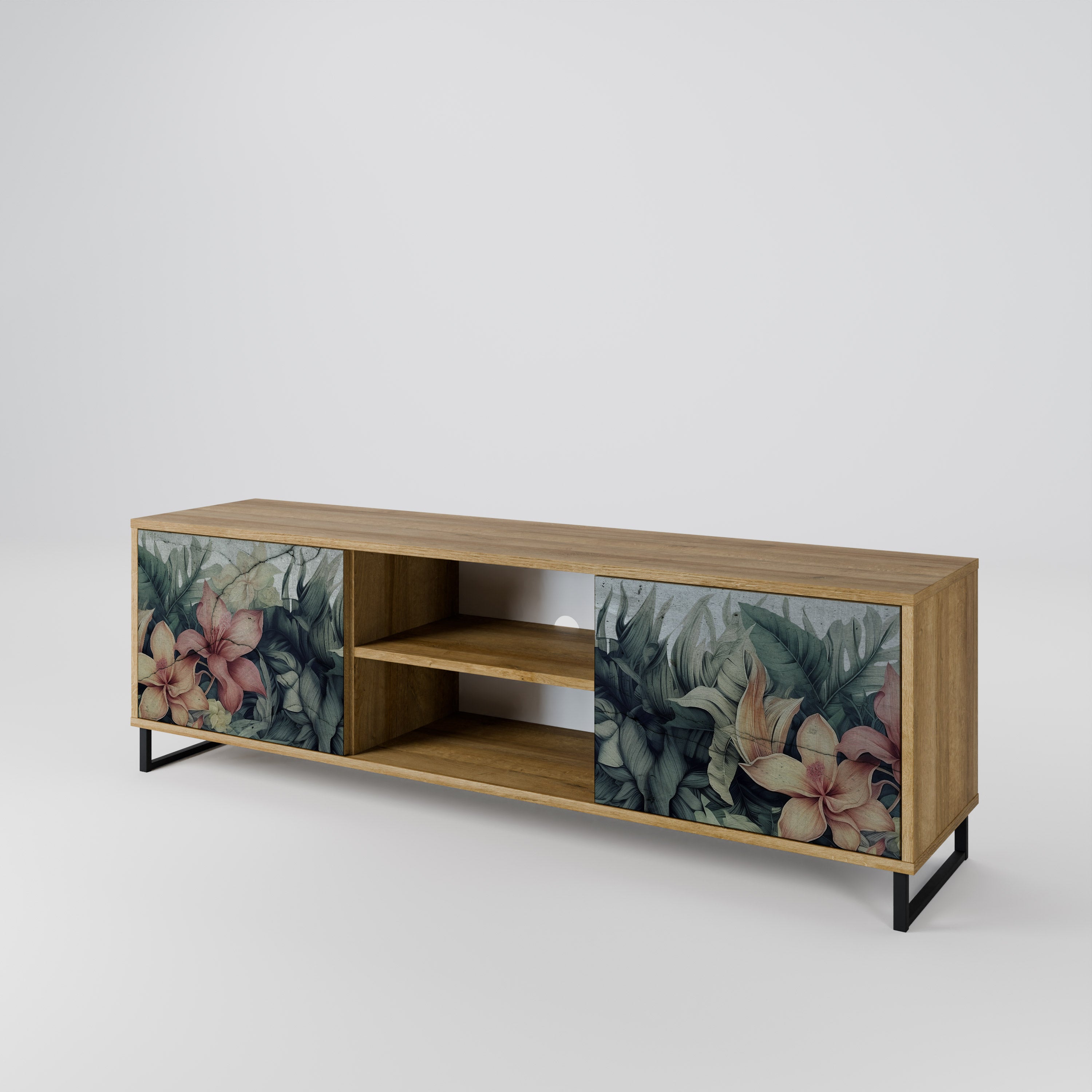 Mueble de TV de 2 puertas HEAVENLY BLOOM con efecto roble