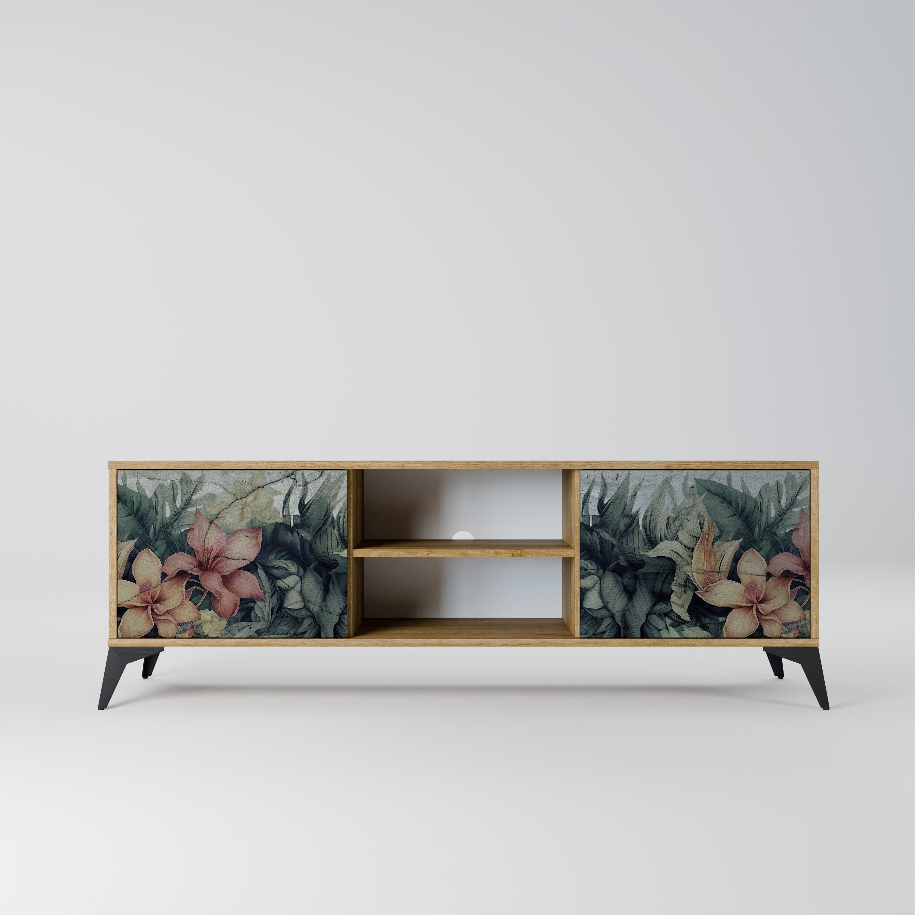 Mueble de TV de 2 puertas HEAVENLY BLOOM con efecto roble