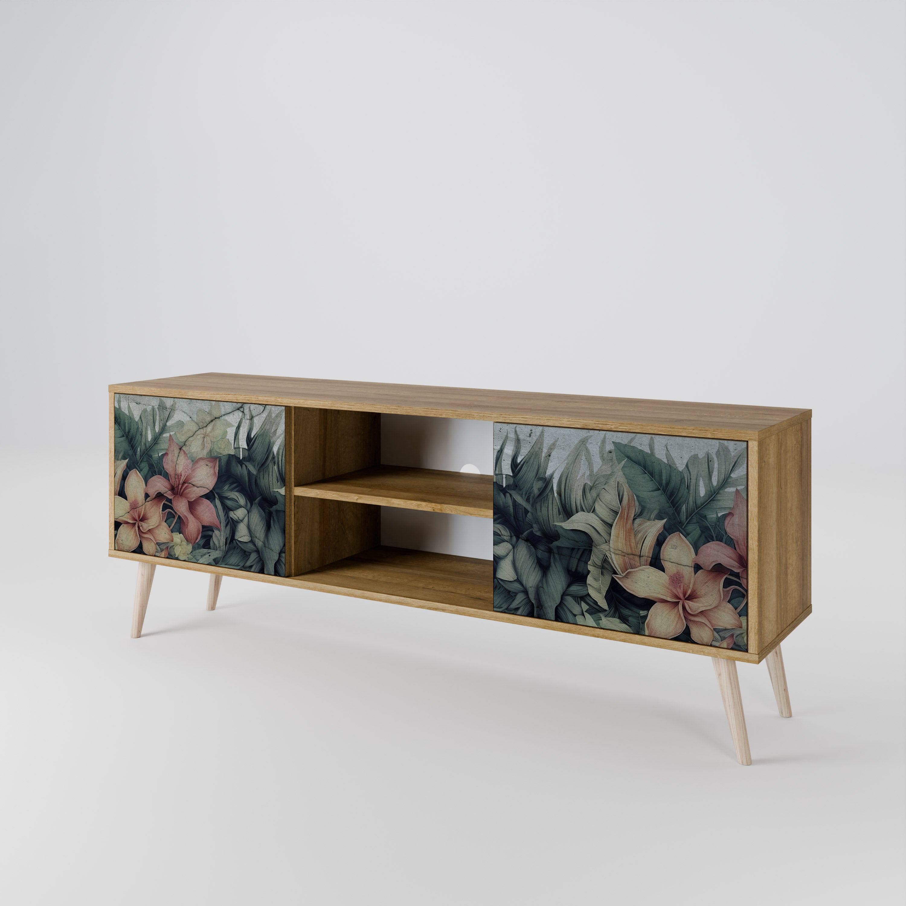 Mueble de TV de 2 puertas HEAVENLY BLOOM con efecto roble