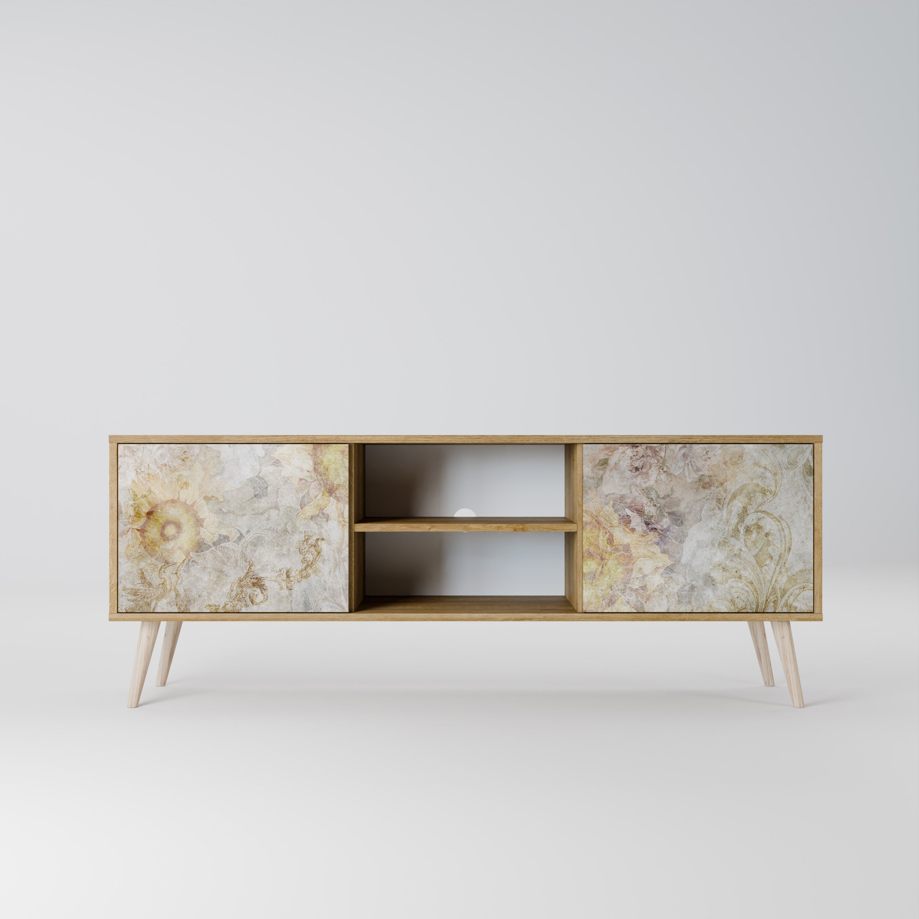 Mueble de TV de 2 puertas SUNFLOWER BLUR con efecto roble