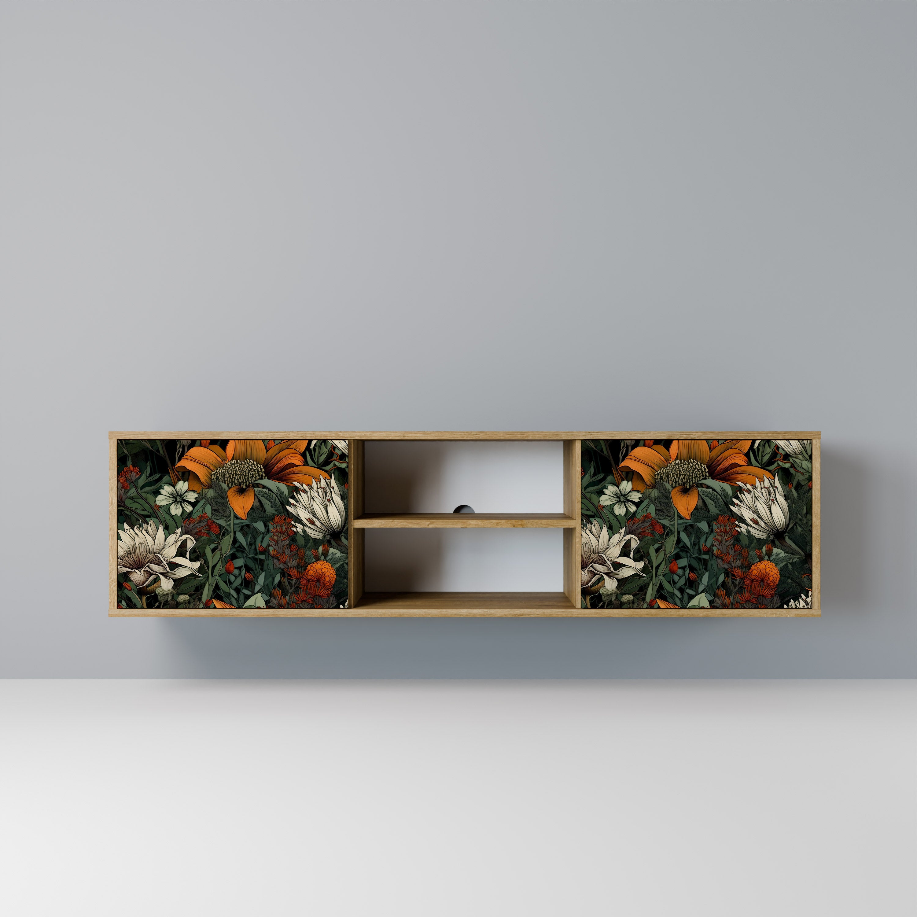 Mueble de TV de 2 puertas MIDNIGHT SPROUT con efecto roble