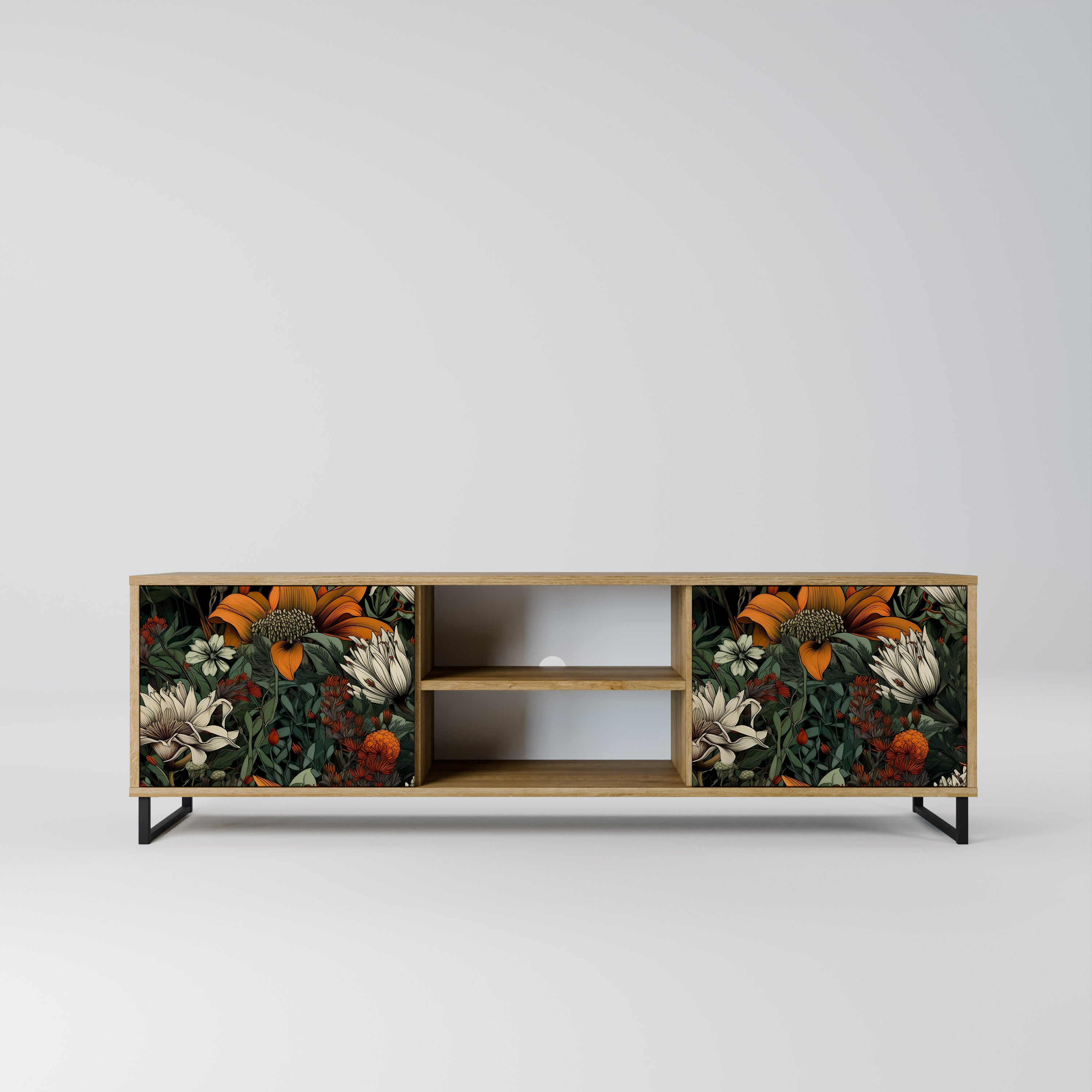 Mueble de TV de 2 puertas MIDNIGHT SPROUT con efecto roble