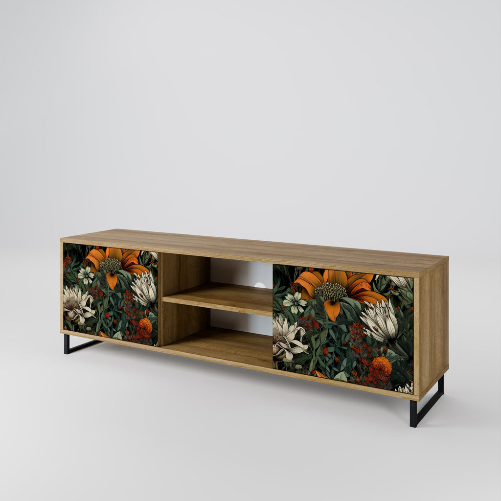 Mueble de TV de 2 puertas MIDNIGHT SPROUT con efecto roble