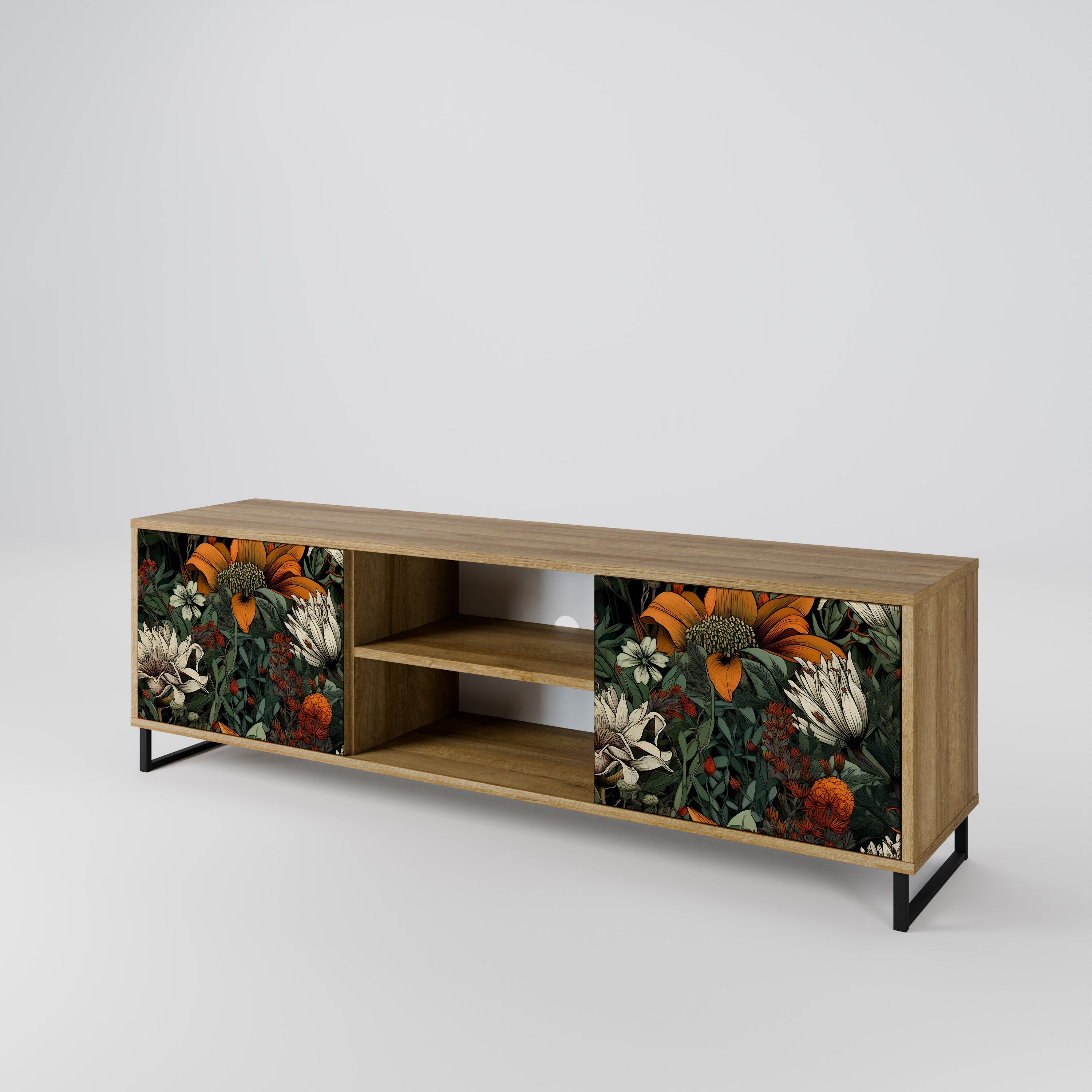 Mueble de TV de 2 puertas MIDNIGHT SPROUT con efecto roble