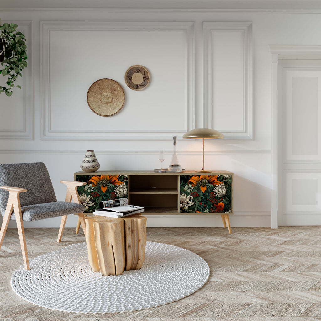 Mueble de TV de 2 puertas MIDNIGHT SPROUT con efecto roble