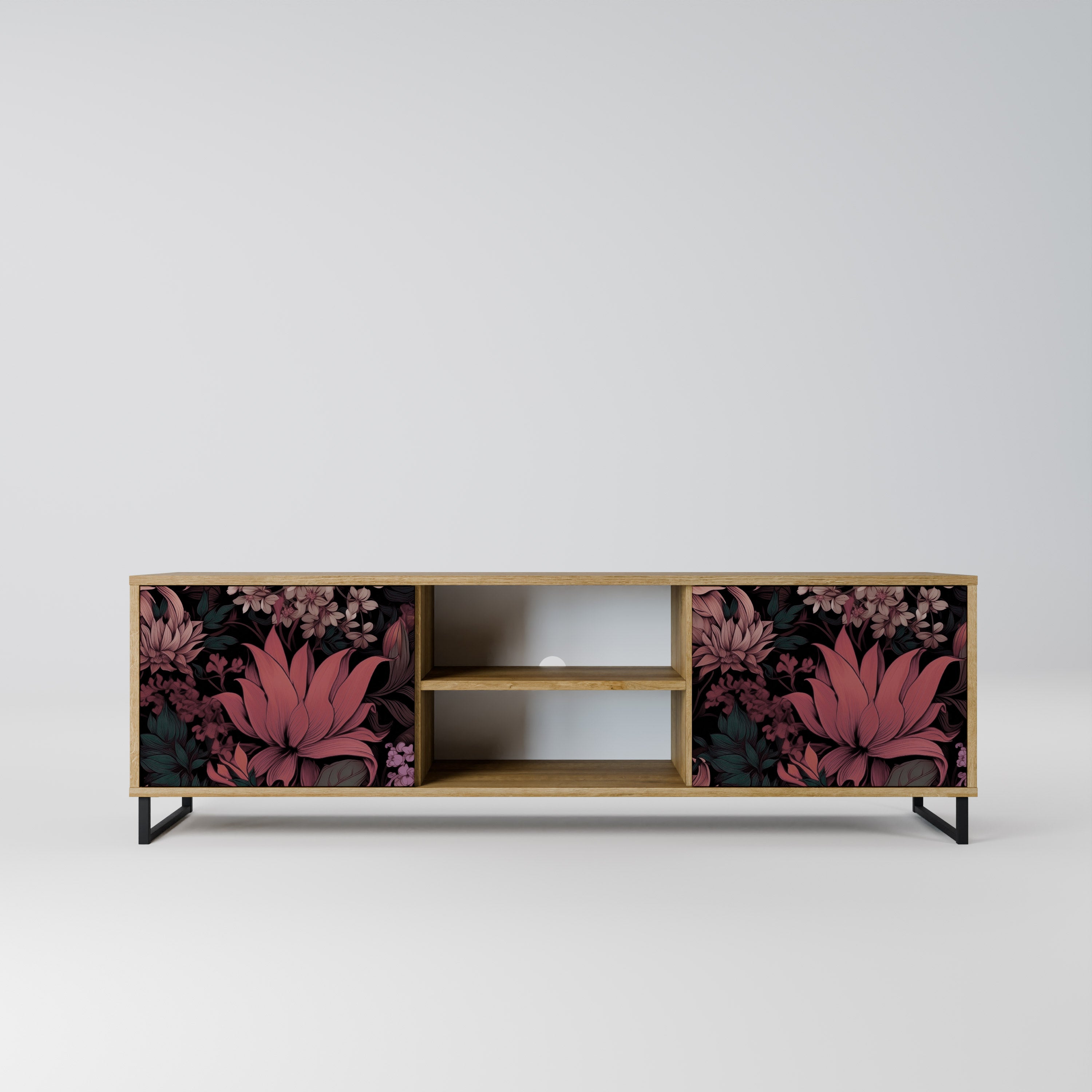 Mueble de TV de 2 puertas FLORAL WHISPER con efecto roble