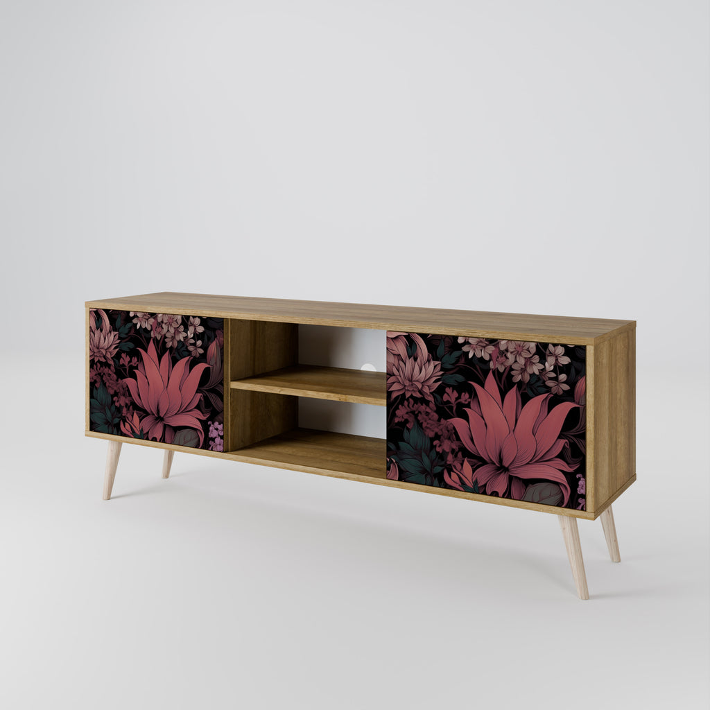 Mueble de TV de 2 puertas FLORAL WHISPER con efecto roble