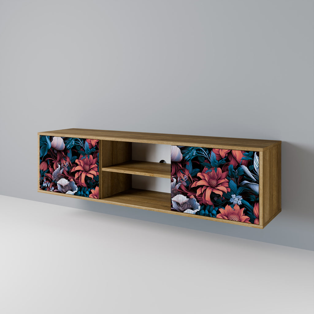 Mueble de TV de 2 puertas ETHEREAL BLOSSOMS con efecto roble