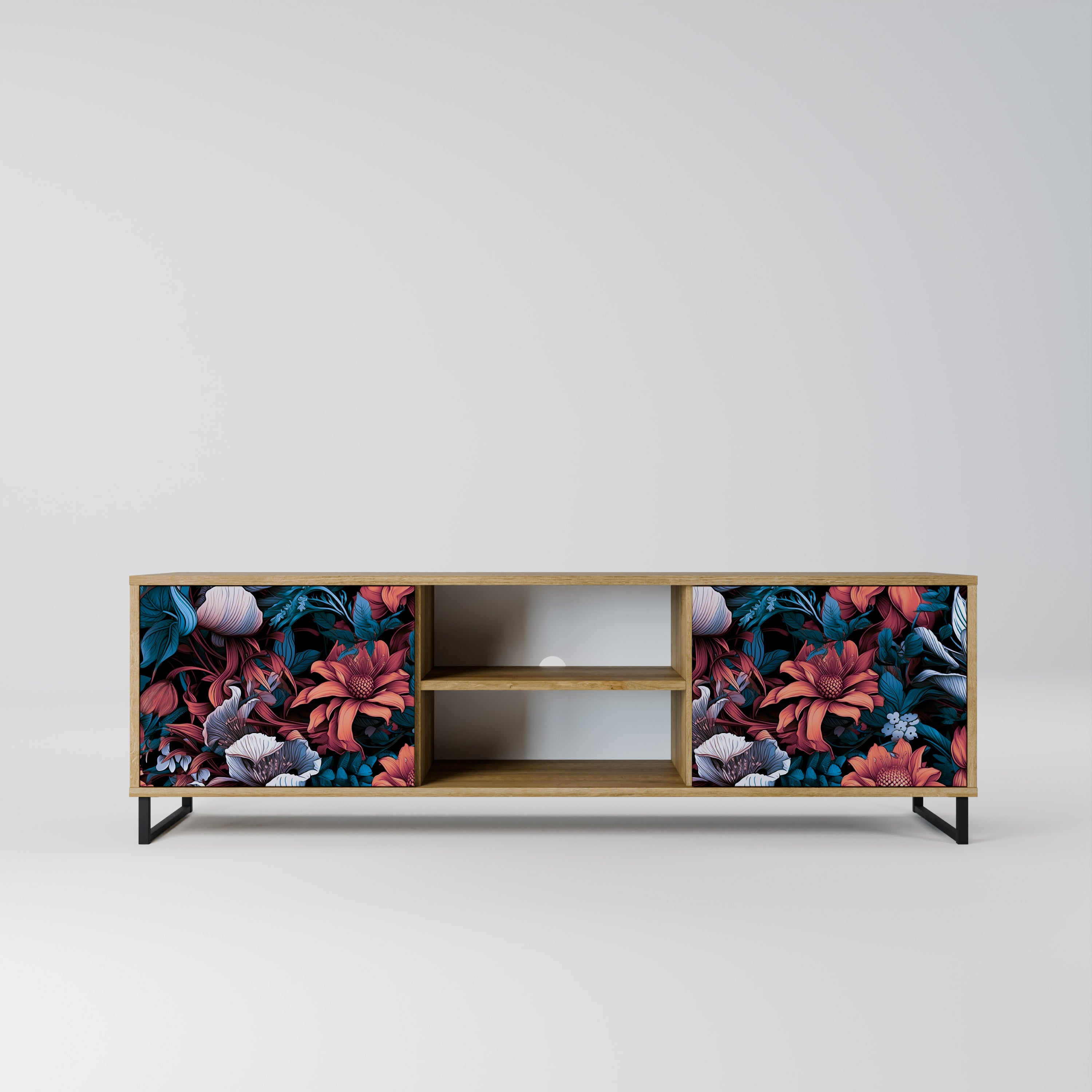 Mueble de TV de 2 puertas ETHEREAL BLOSSOMS con efecto roble