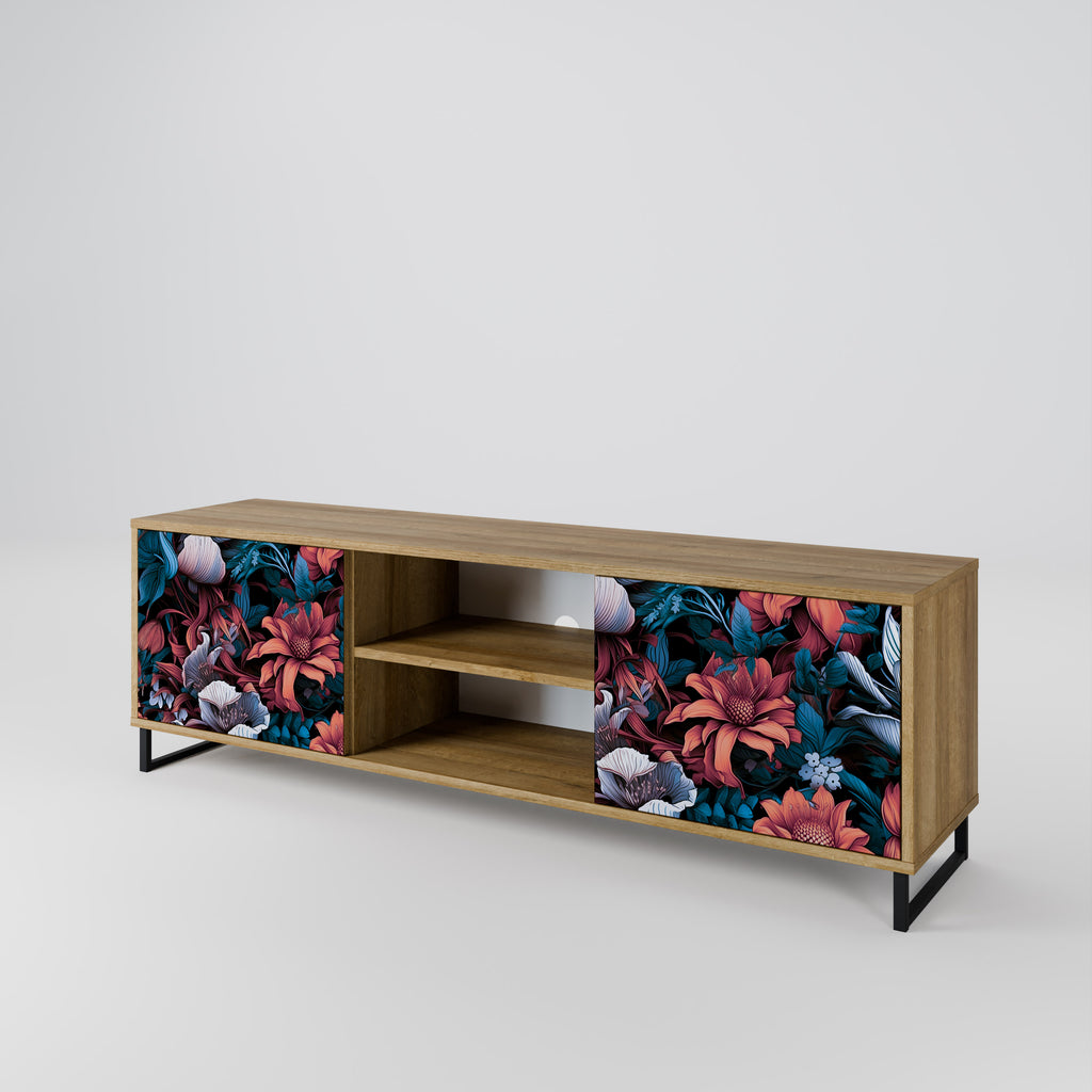 Mueble de TV de 2 puertas ETHEREAL BLOSSOMS con efecto roble