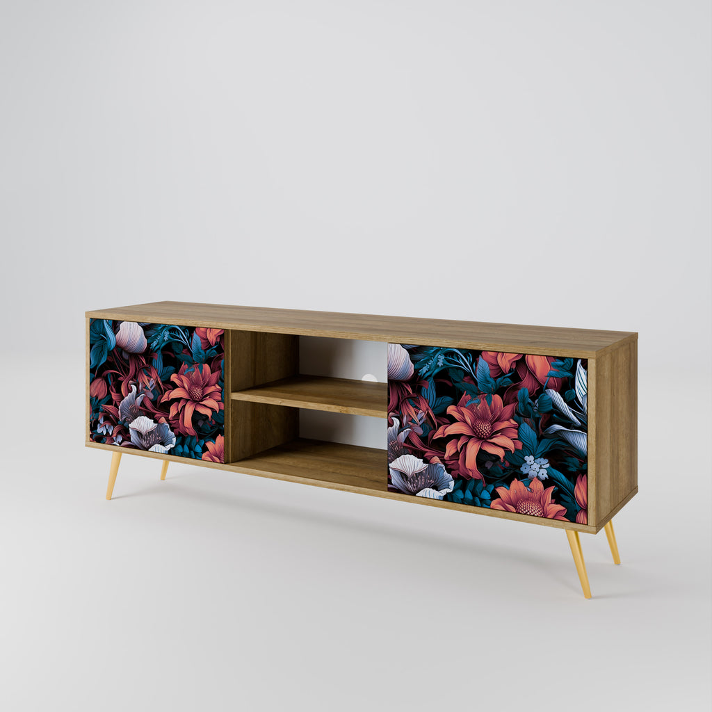 Mueble de TV de 2 puertas ETHEREAL BLOSSOMS con efecto roble