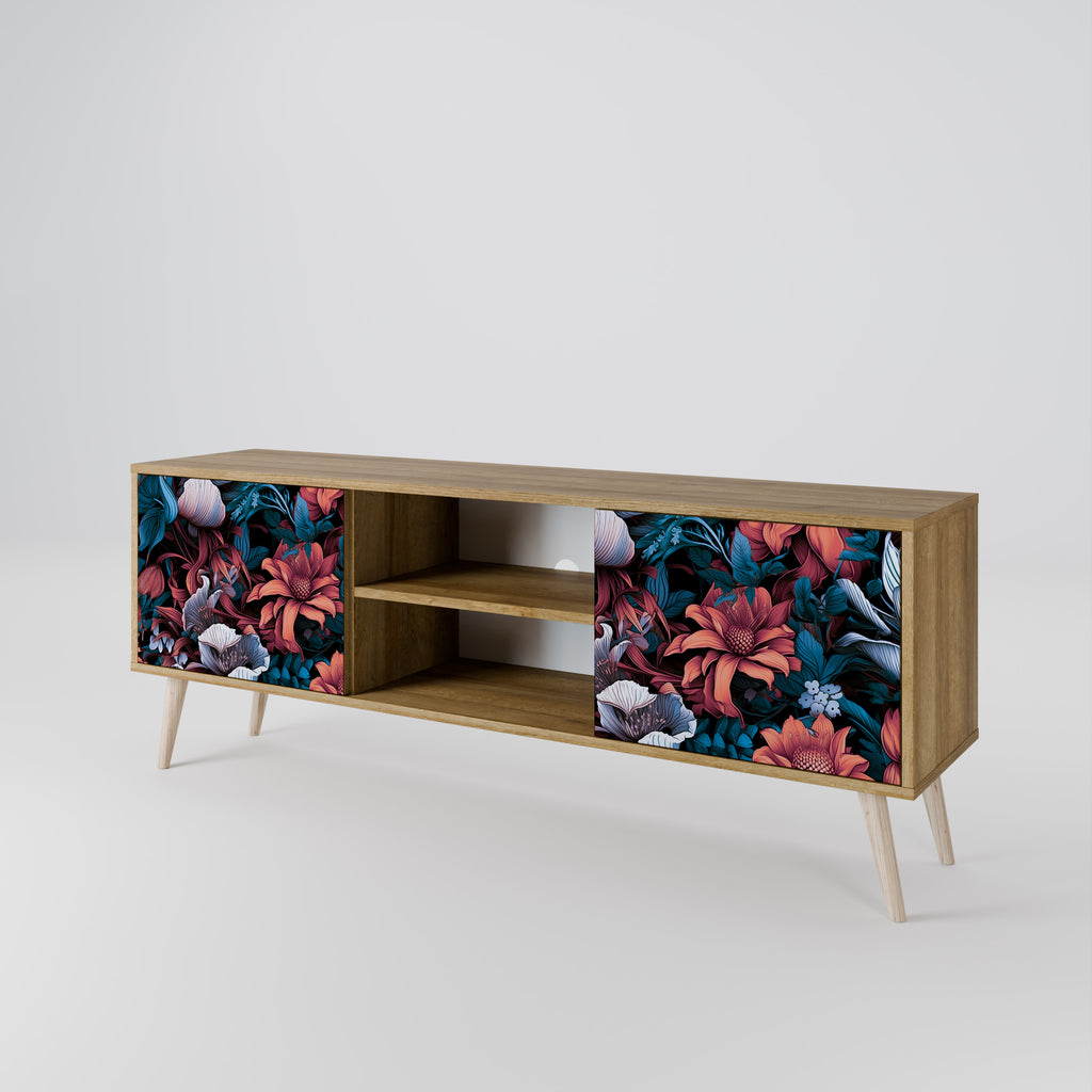 Mueble de TV de 2 puertas ETHEREAL BLOSSOMS con efecto roble