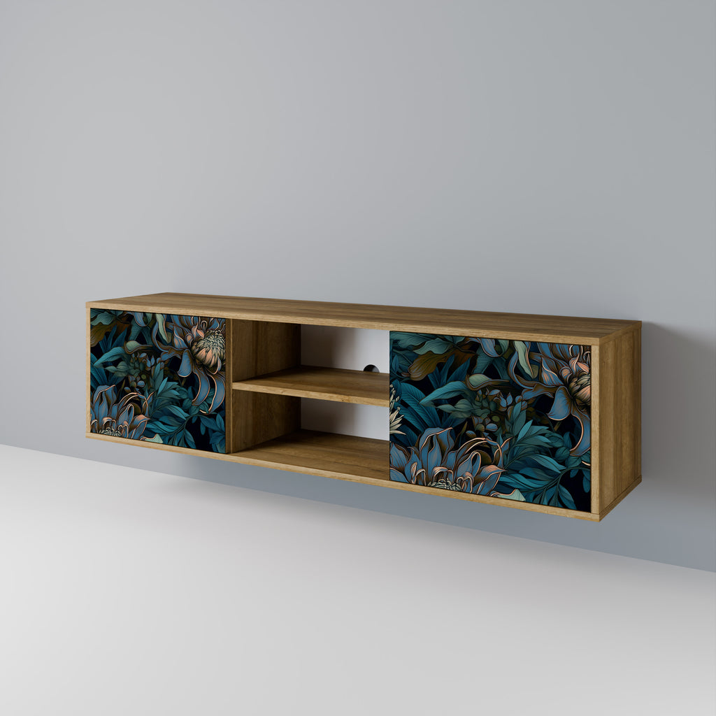 Mueble de TV de 2 puertas TWILIGHT BLOOM con efecto roble