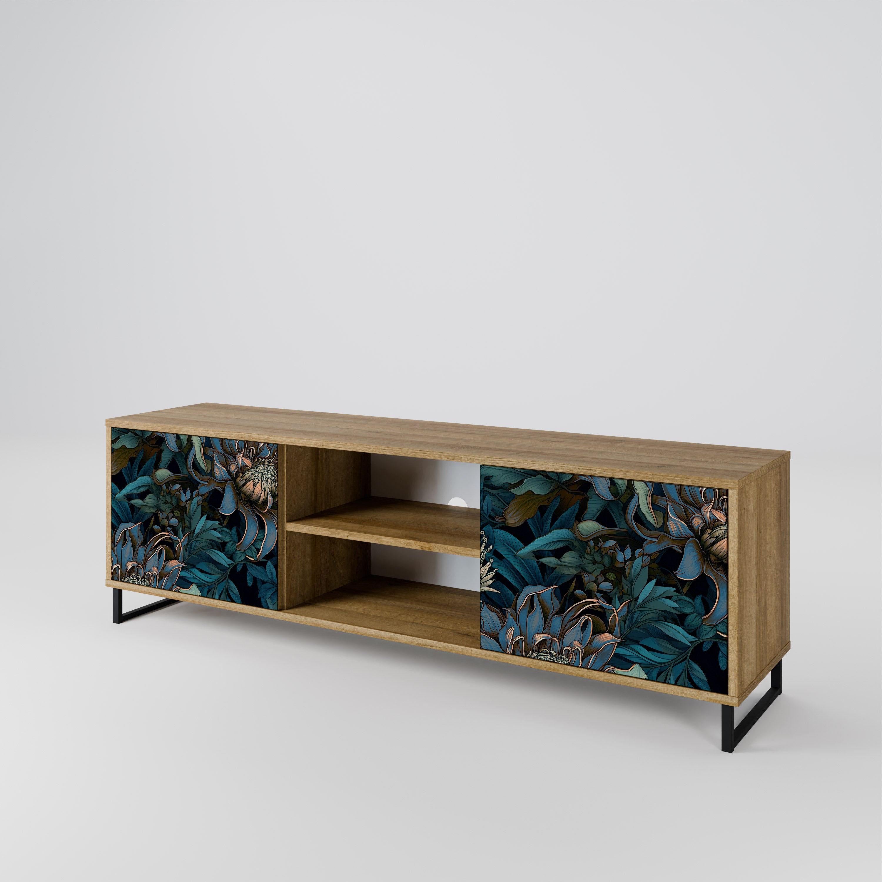 Mueble de TV de 2 puertas TWILIGHT BLOOM con efecto roble