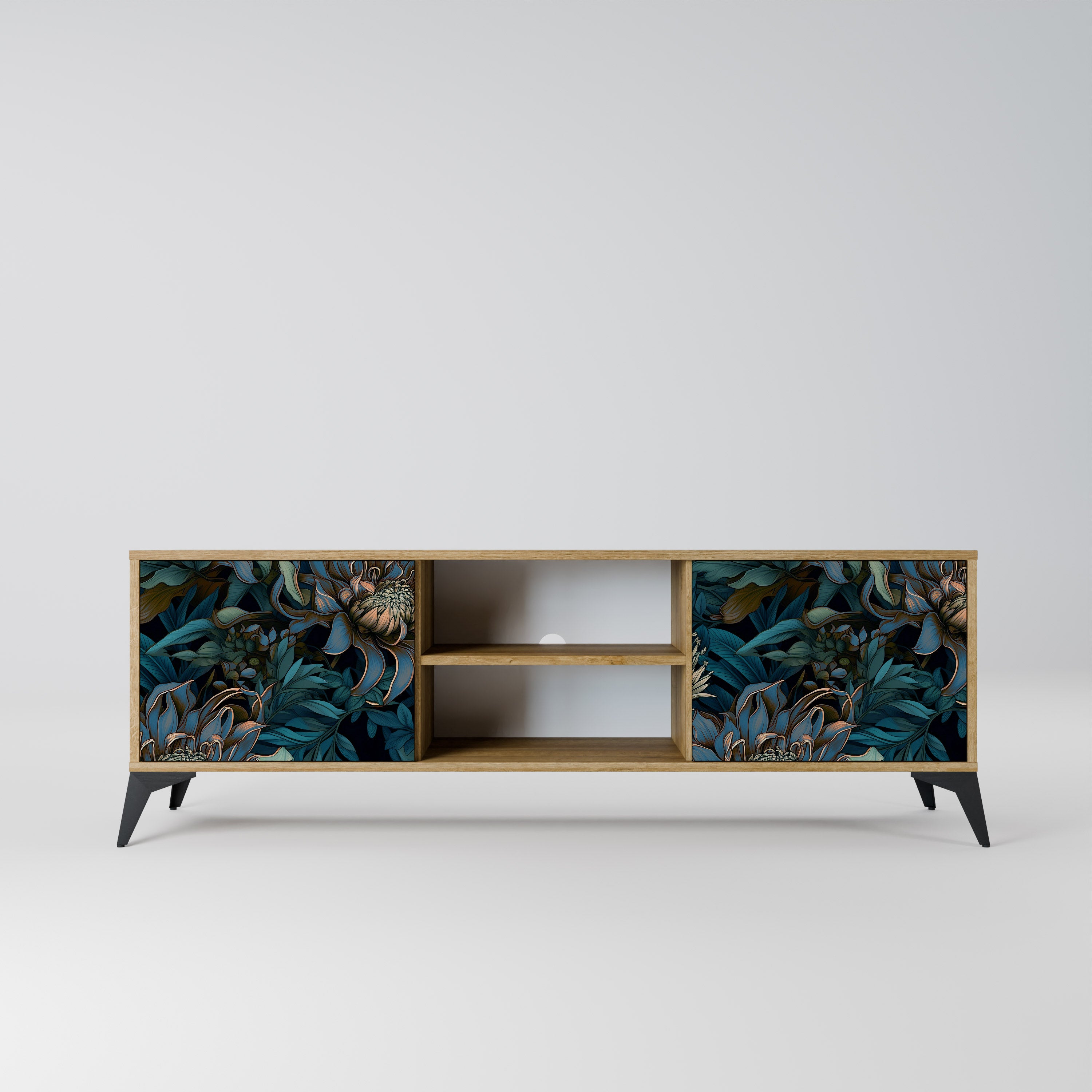 Mueble de TV de 2 puertas TWILIGHT BLOOM con efecto roble