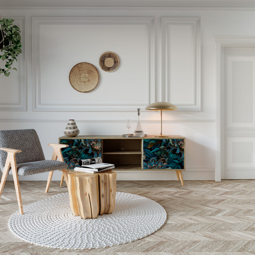 Mueble de TV de 2 puertas TWILIGHT BLOOM con efecto roble