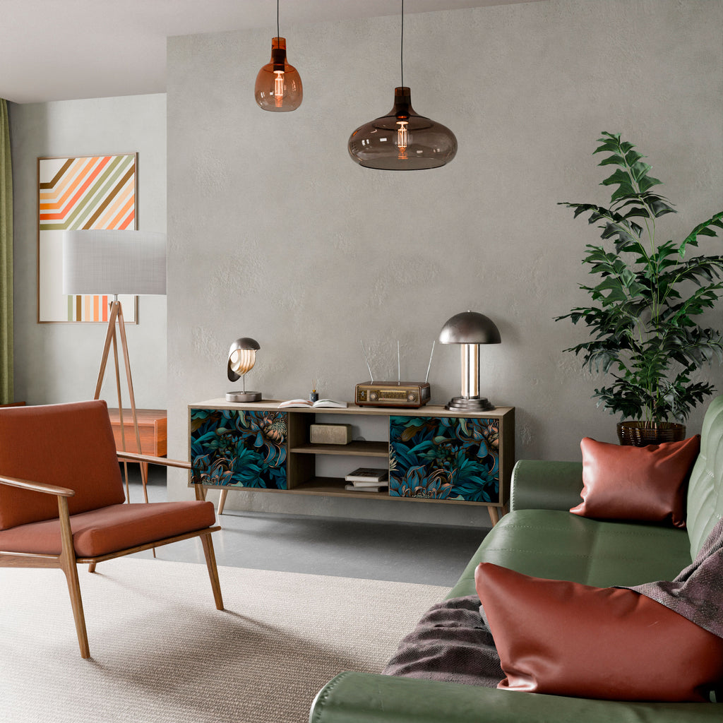 Mueble de TV de 2 puertas TWILIGHT BLOOM con efecto roble