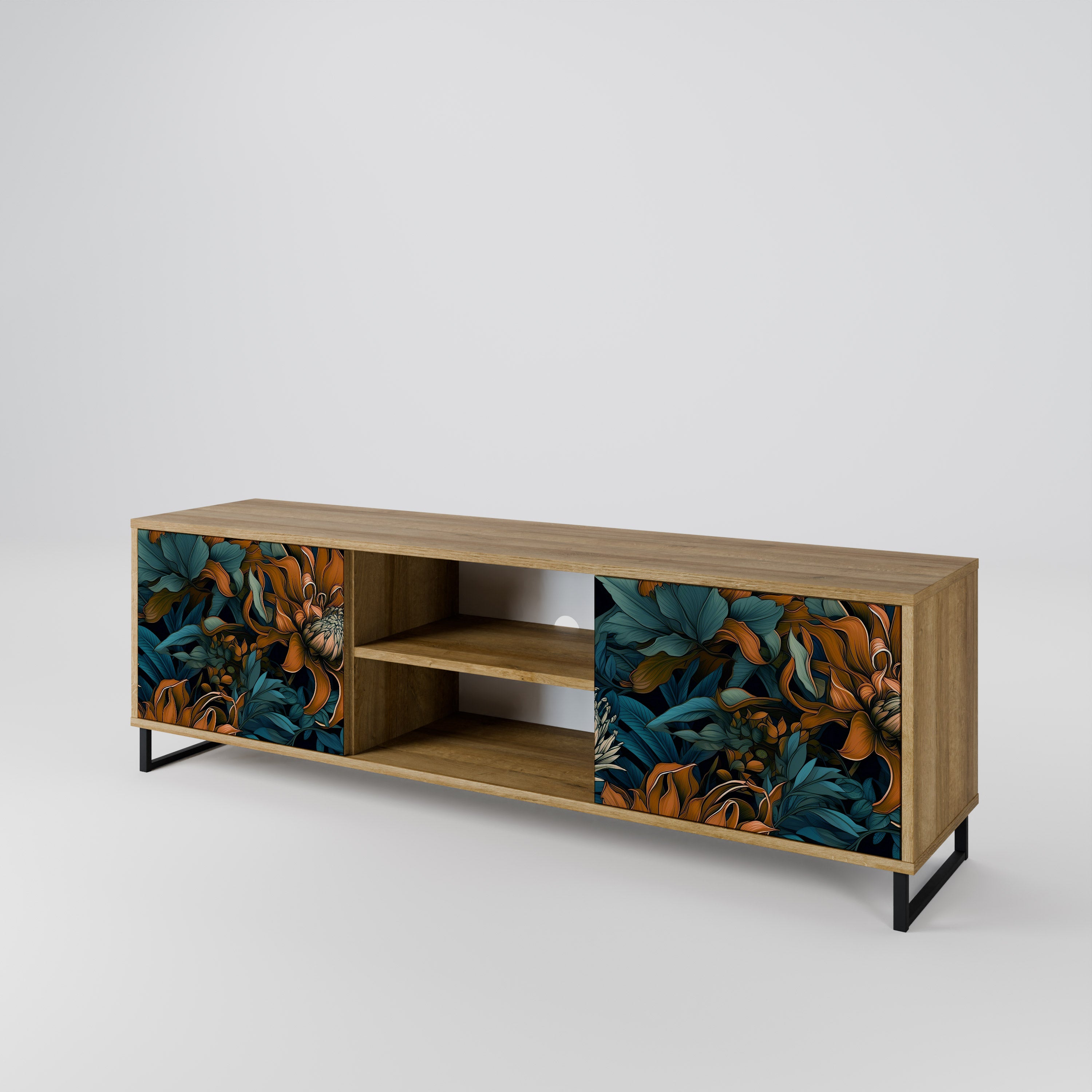 Mueble de TV de 2 puertas MORNING BLOOM con efecto roble