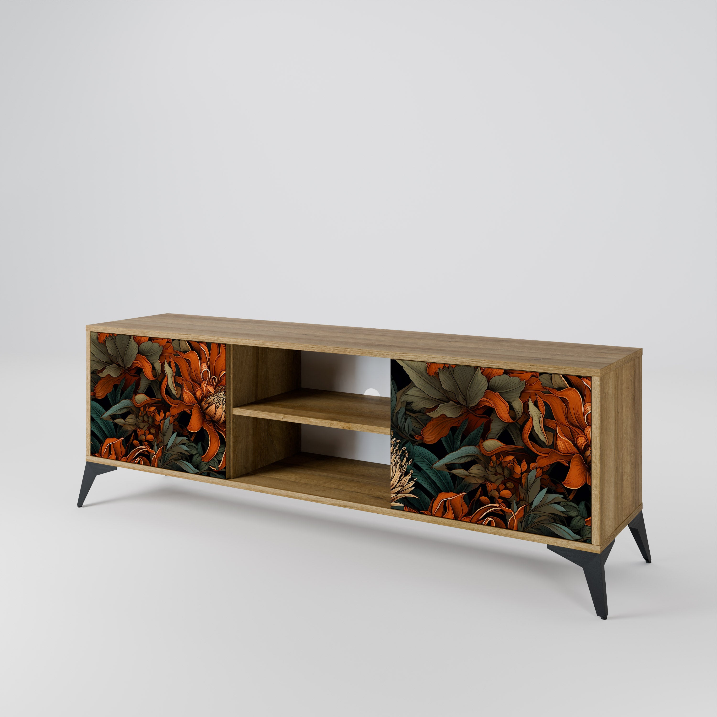 Mueble de TV de 2 puertas DAWN BLOOM con efecto roble