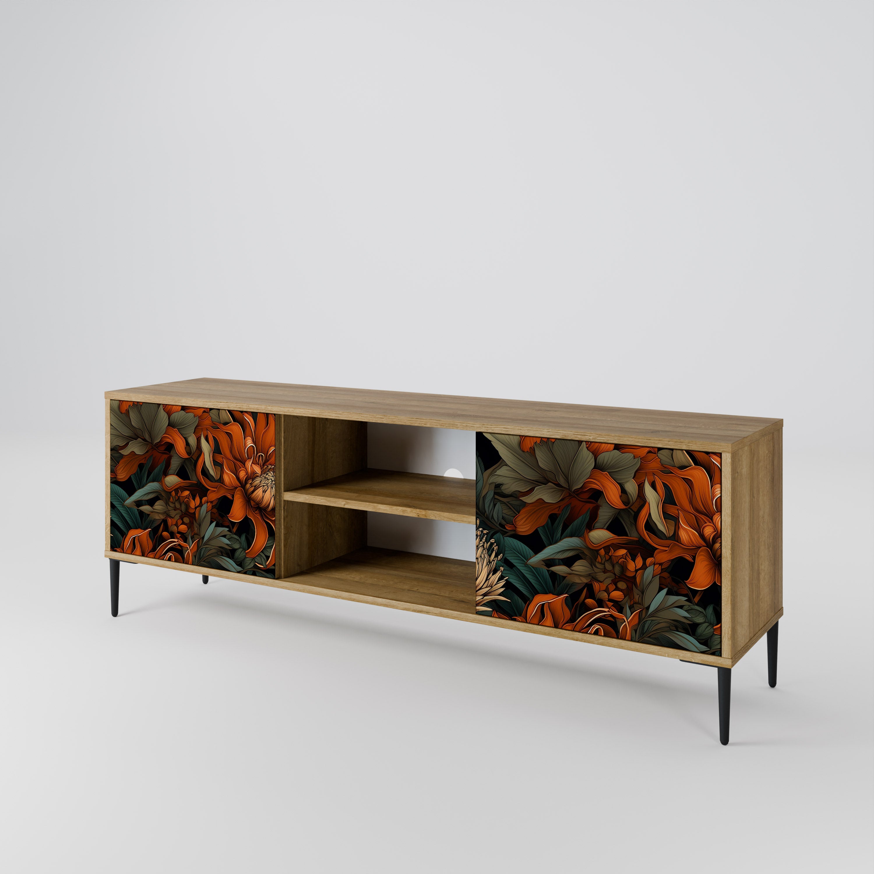 Mueble de TV de 2 puertas DAWN BLOOM con efecto roble