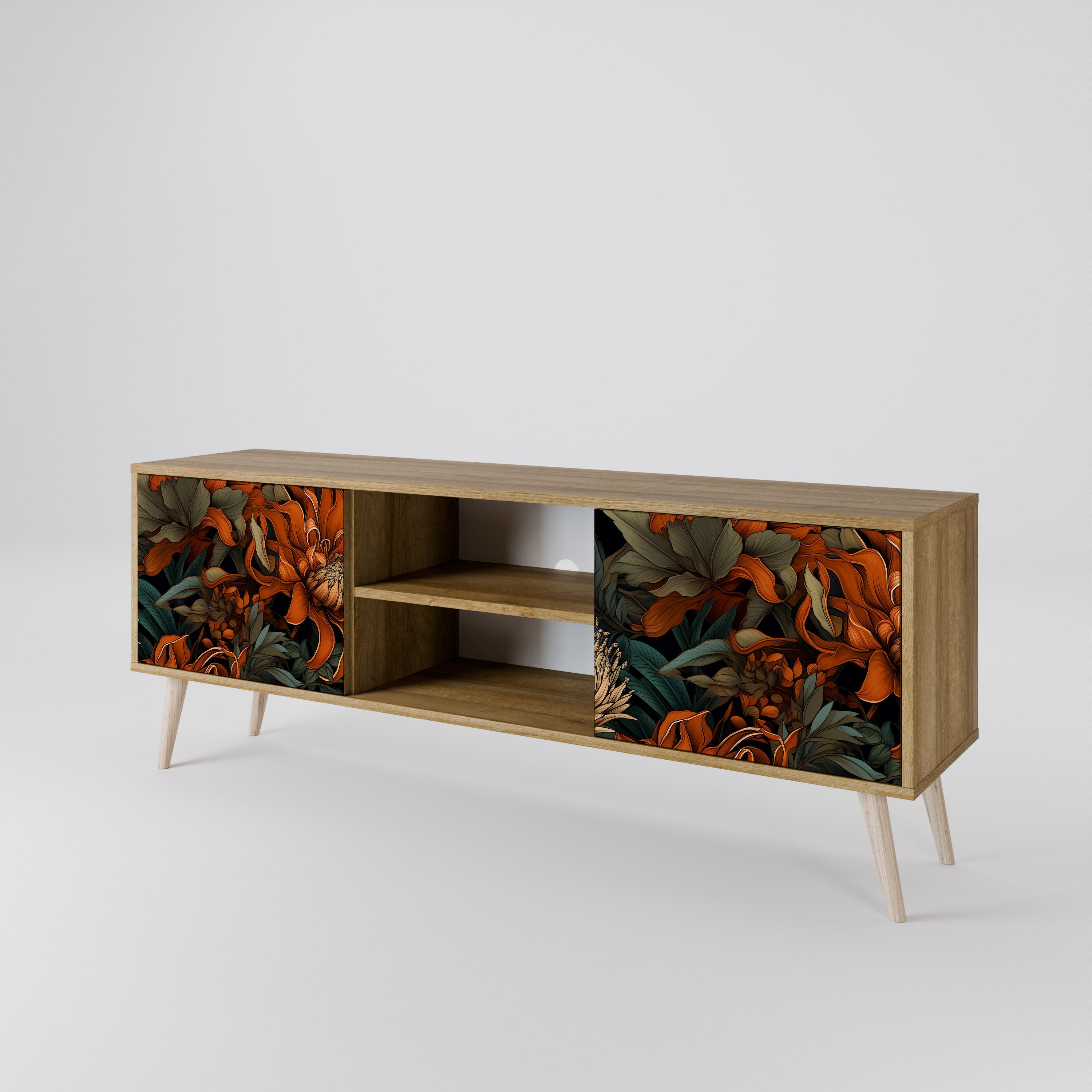 Mueble de TV de 2 puertas DAWN BLOOM con efecto roble