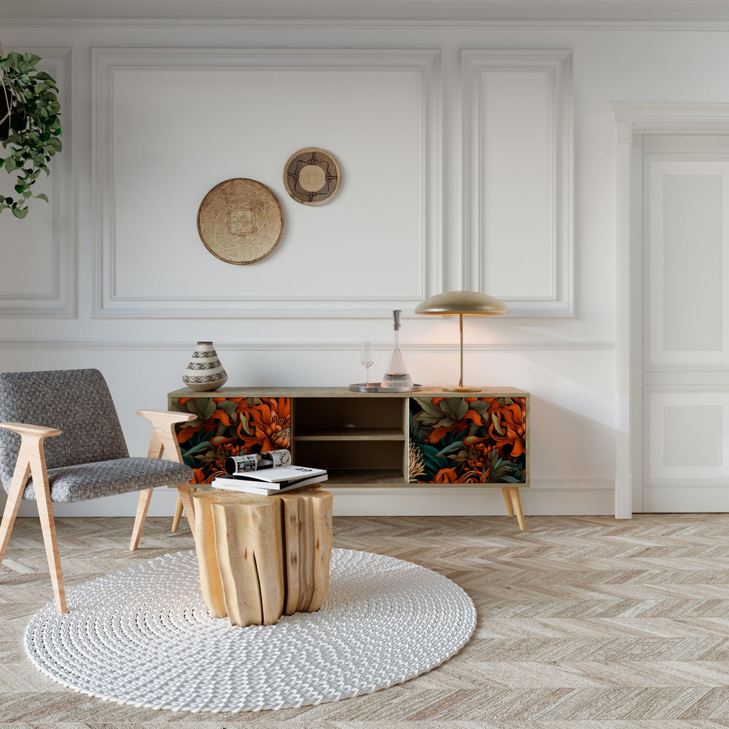 Mueble de TV de 2 puertas DAWN BLOOM con efecto roble