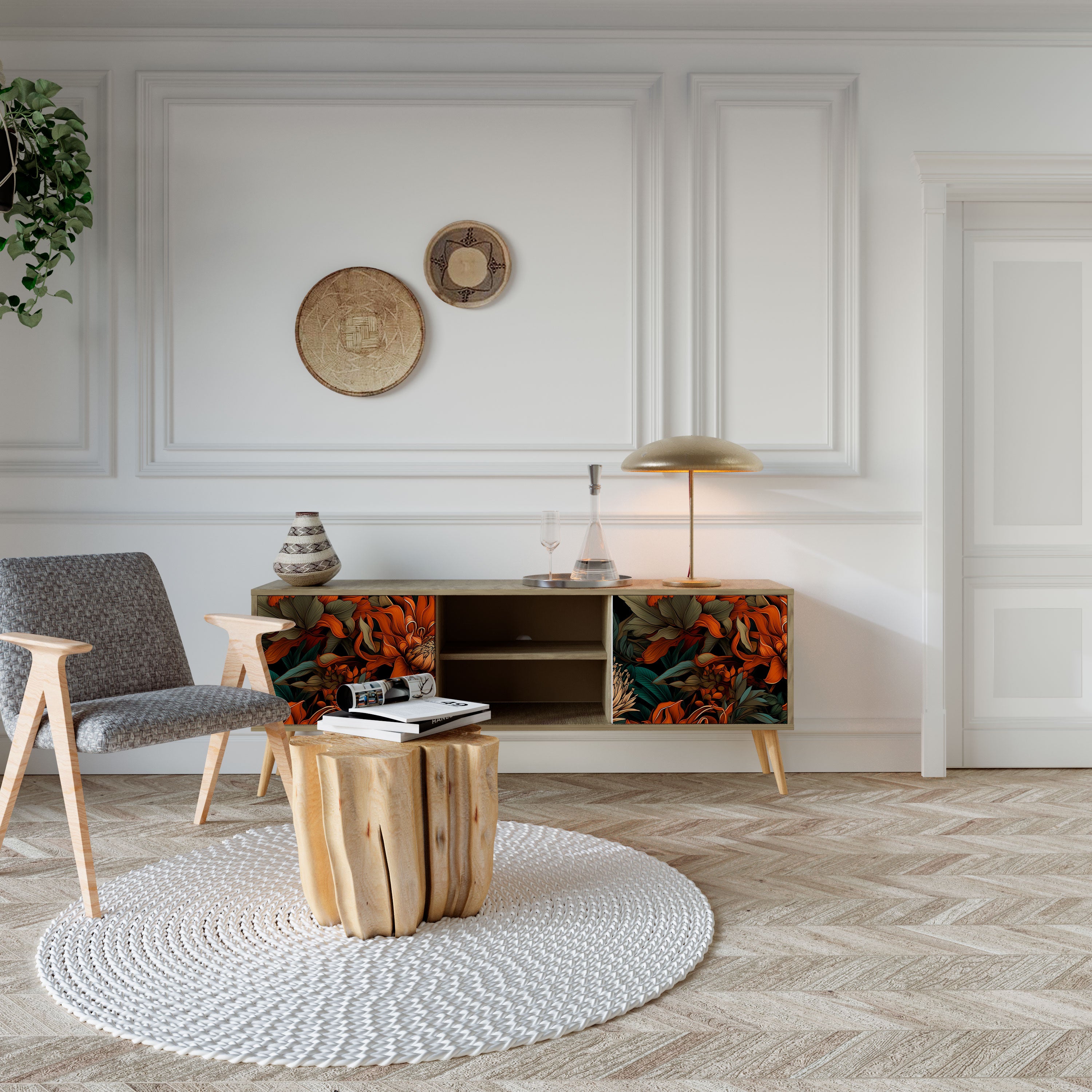 Mueble de TV de 2 puertas DAWN BLOOM con efecto roble