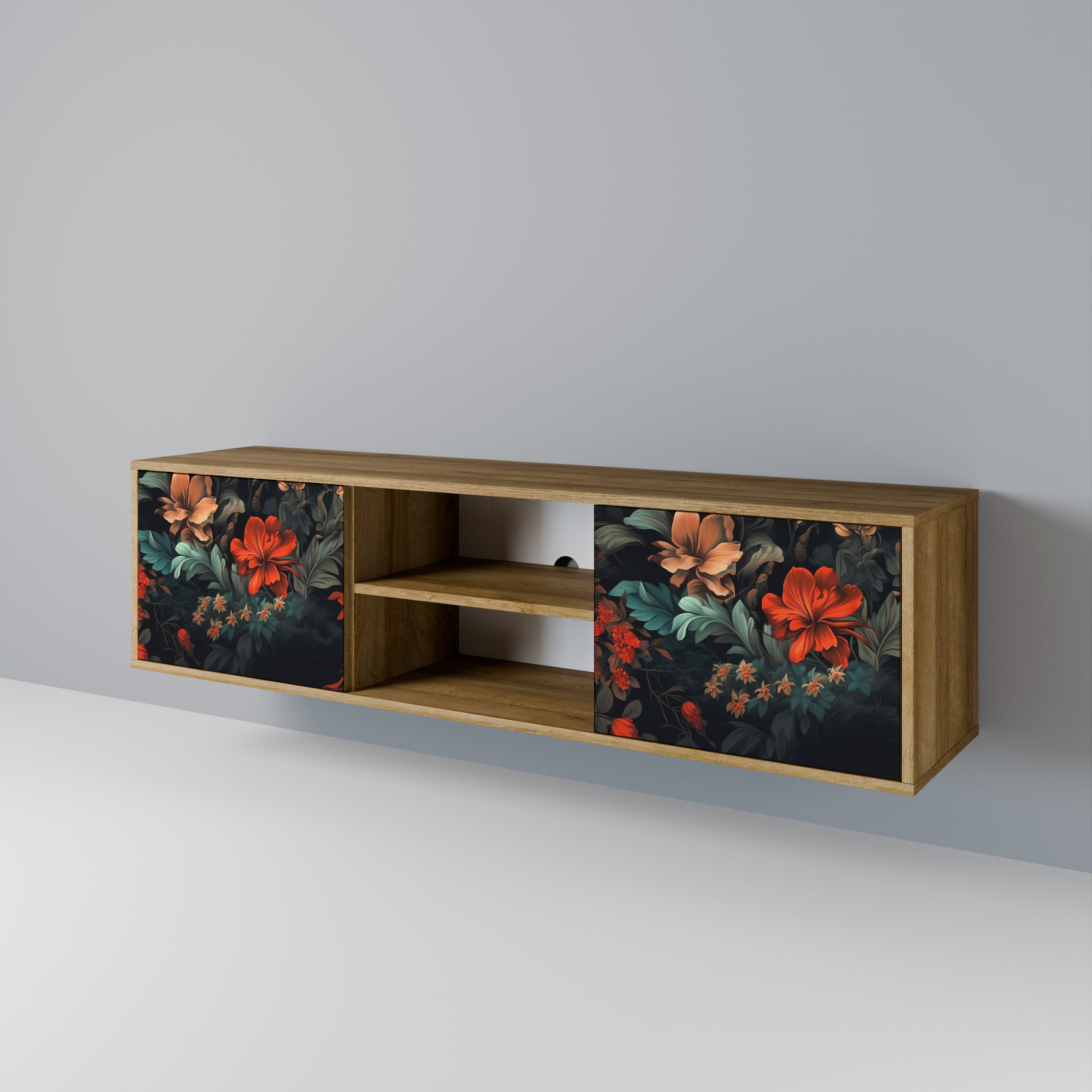 Mueble de TV IMAGINARY BLOSSOM de 2 puertas con efecto roble