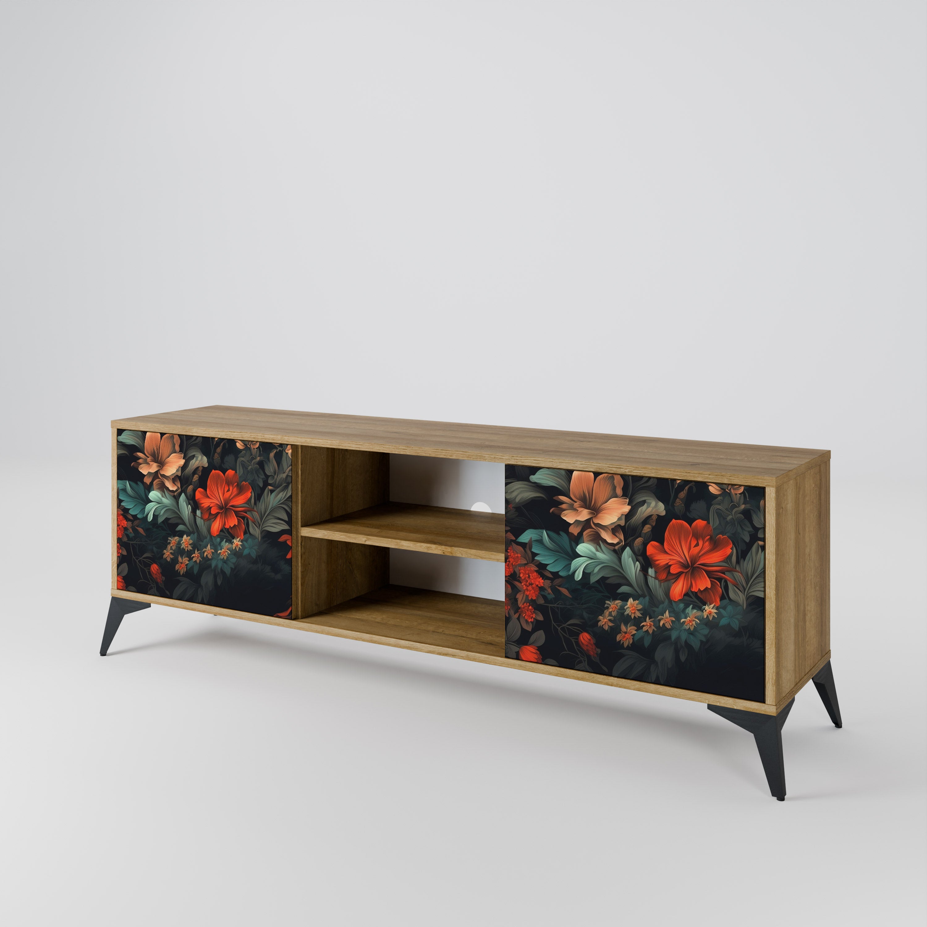 Mueble de TV IMAGINARY BLOSSOM de 2 puertas con efecto roble