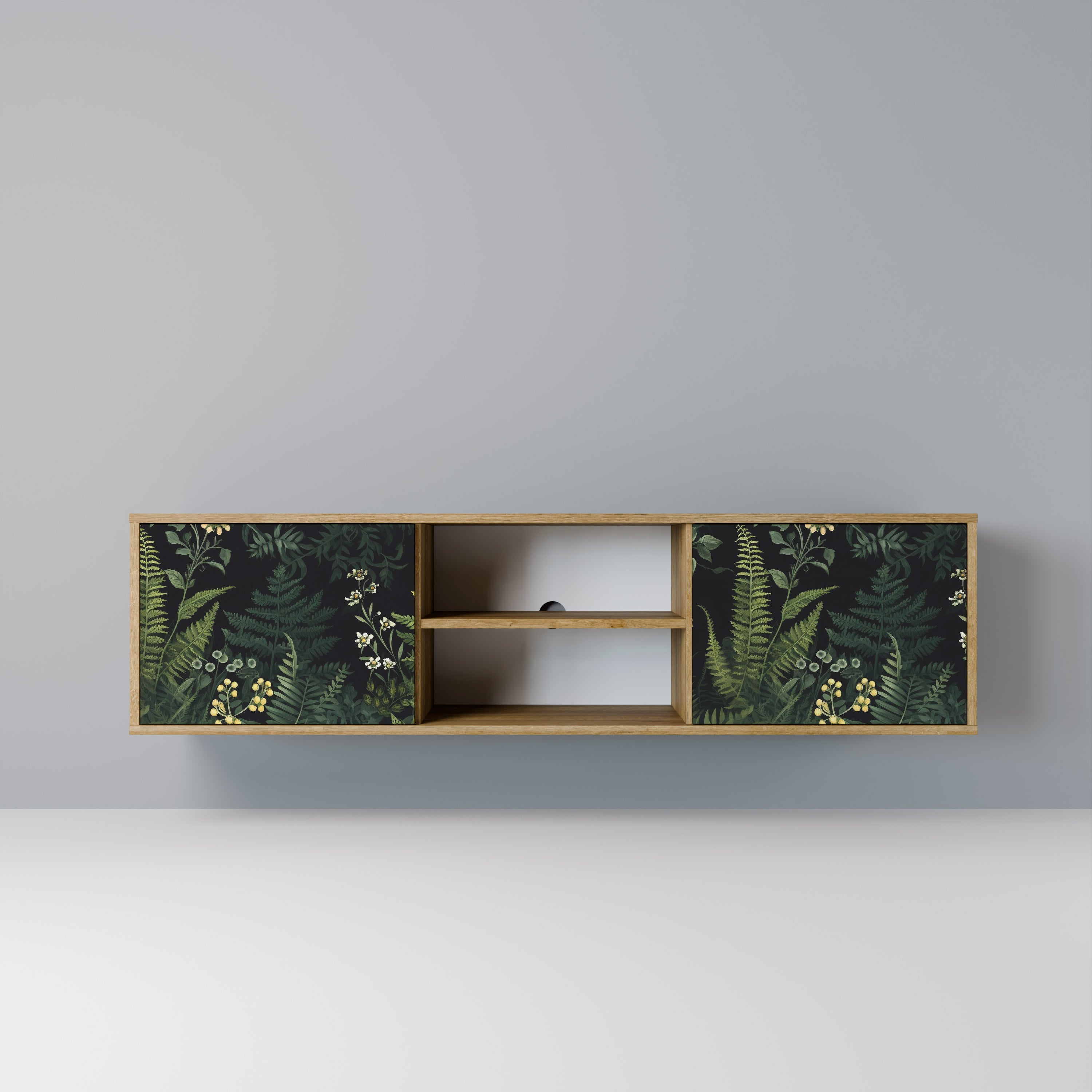 Mueble de TV de 2 puertas FERN FLOWERS con efecto roble