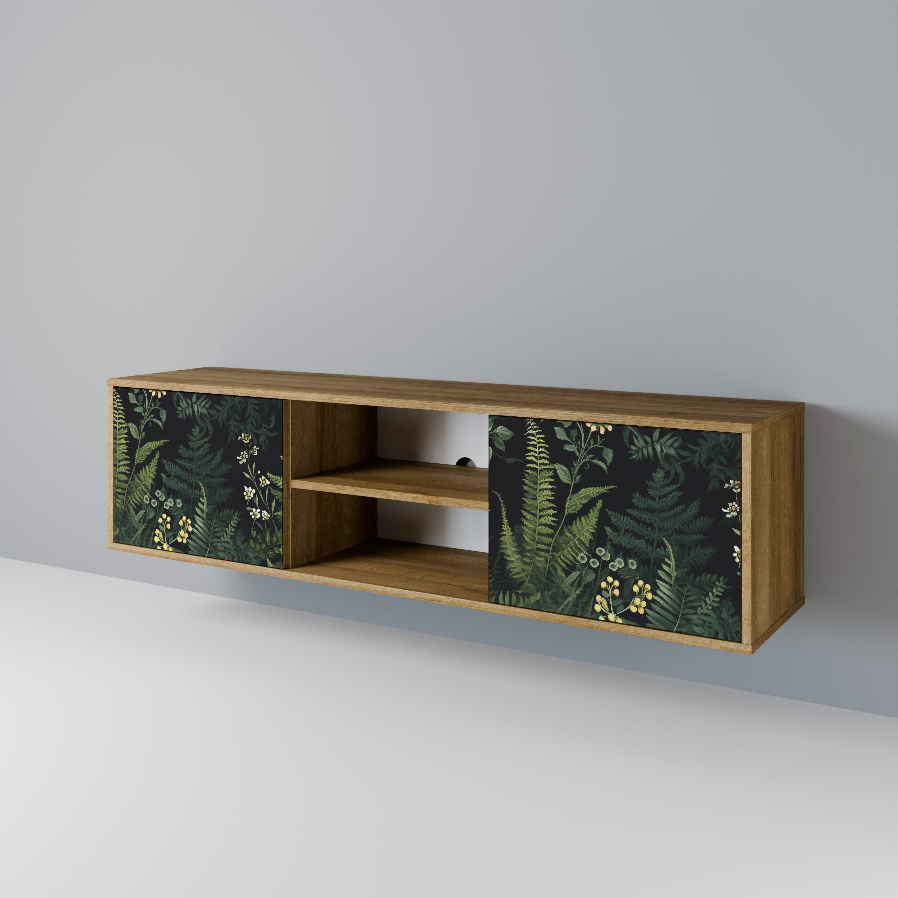Mueble de TV de 2 puertas FERN FLOWERS con efecto roble