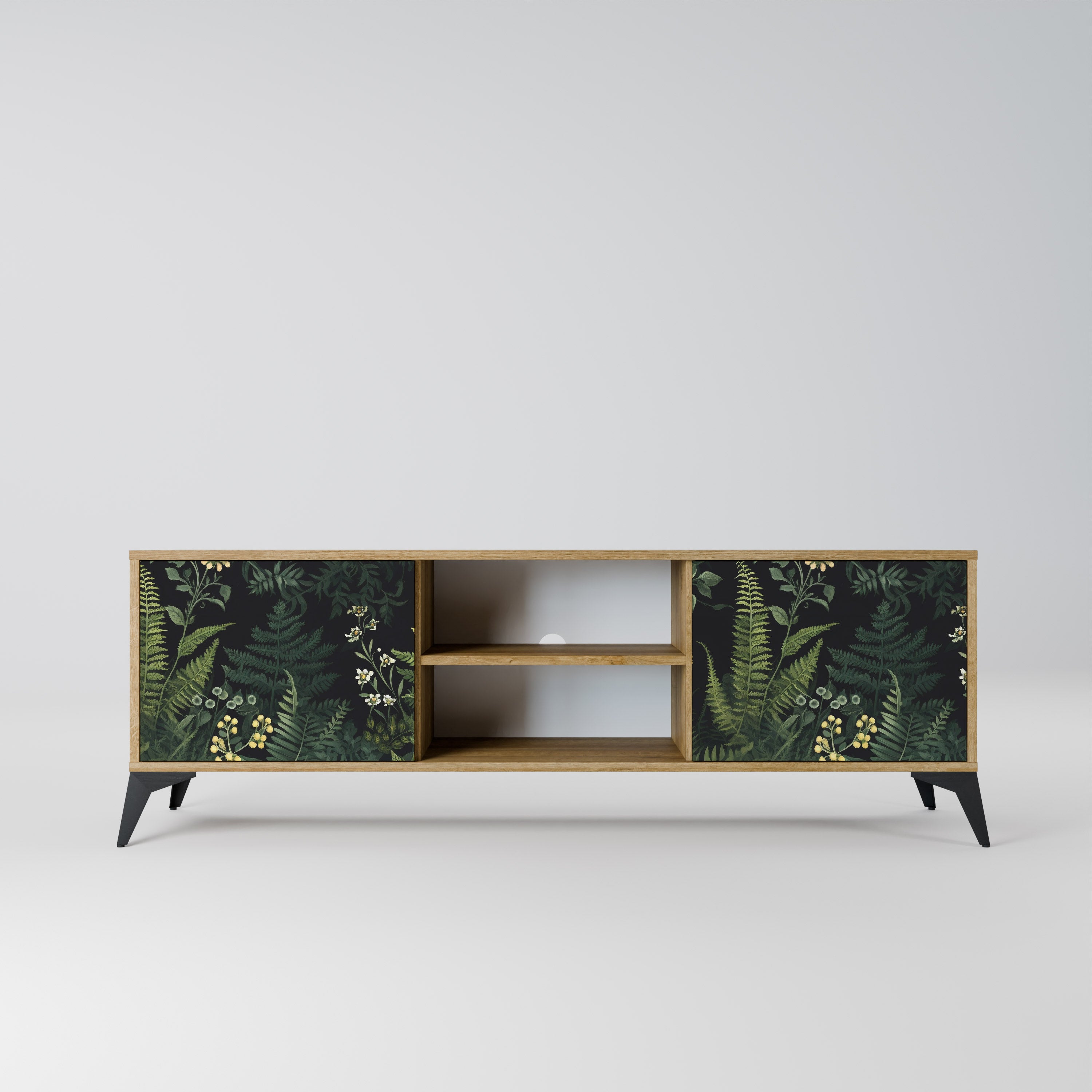 Mueble de TV de 2 puertas FERN FLOWERS con efecto roble