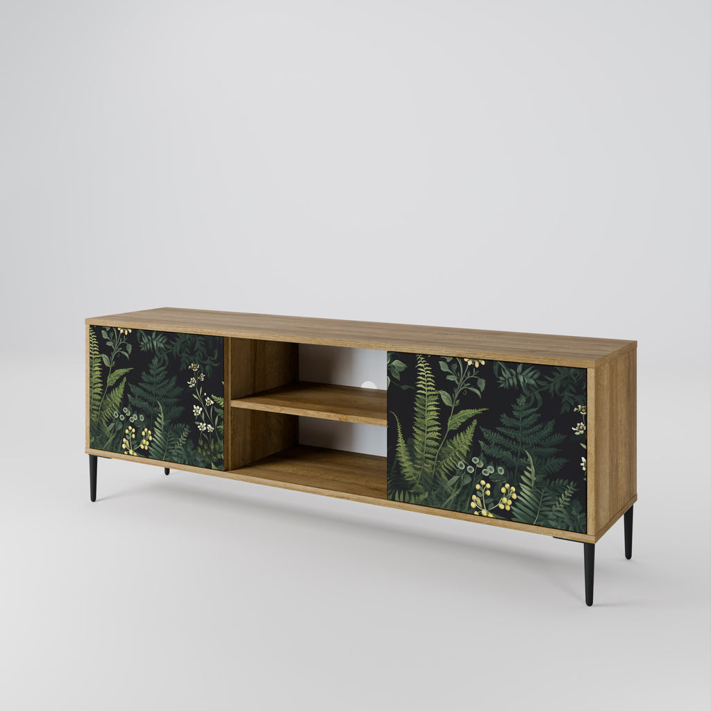 Mueble de TV de 2 puertas FERN FLOWERS con efecto roble