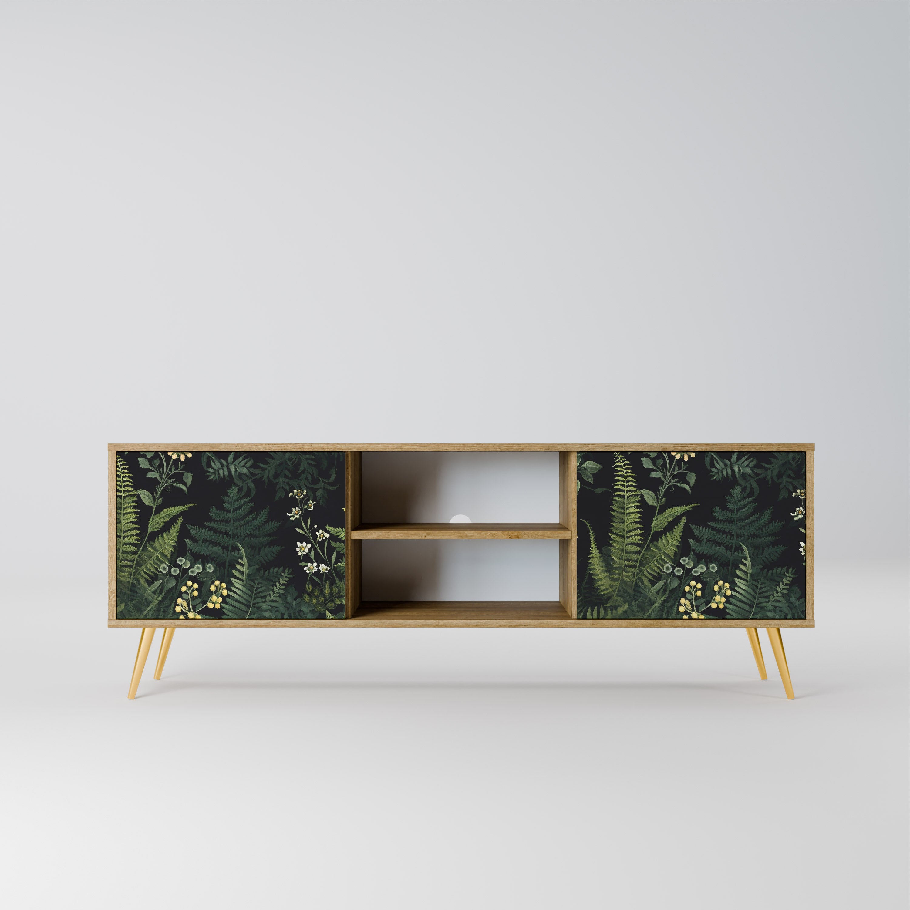 Mueble de TV de 2 puertas FERN FLOWERS con efecto roble