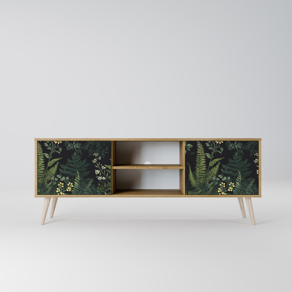 Mueble de TV de 2 puertas FERN FLOWERS con efecto roble