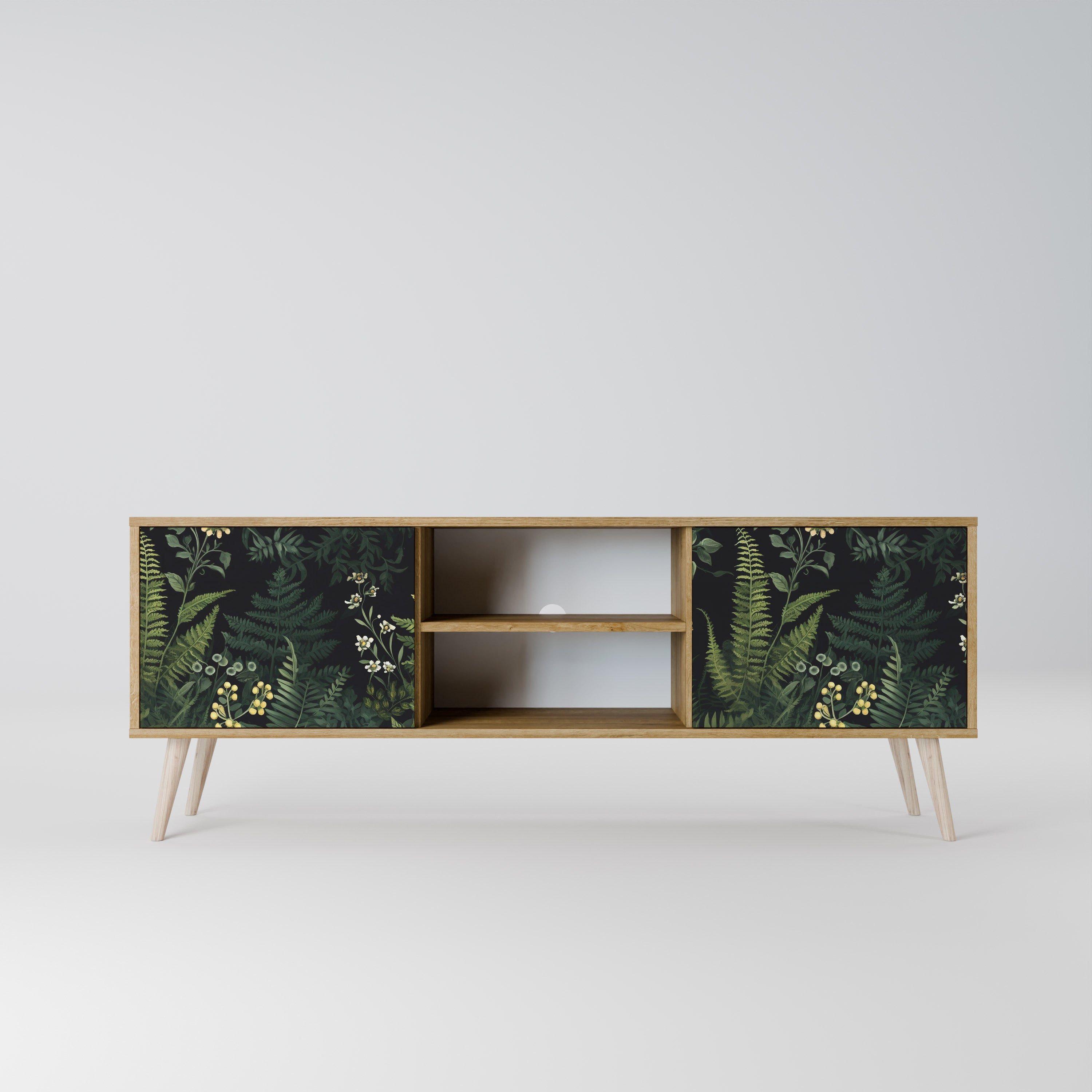 Mueble de TV de 2 puertas FERN FLOWERS con efecto roble