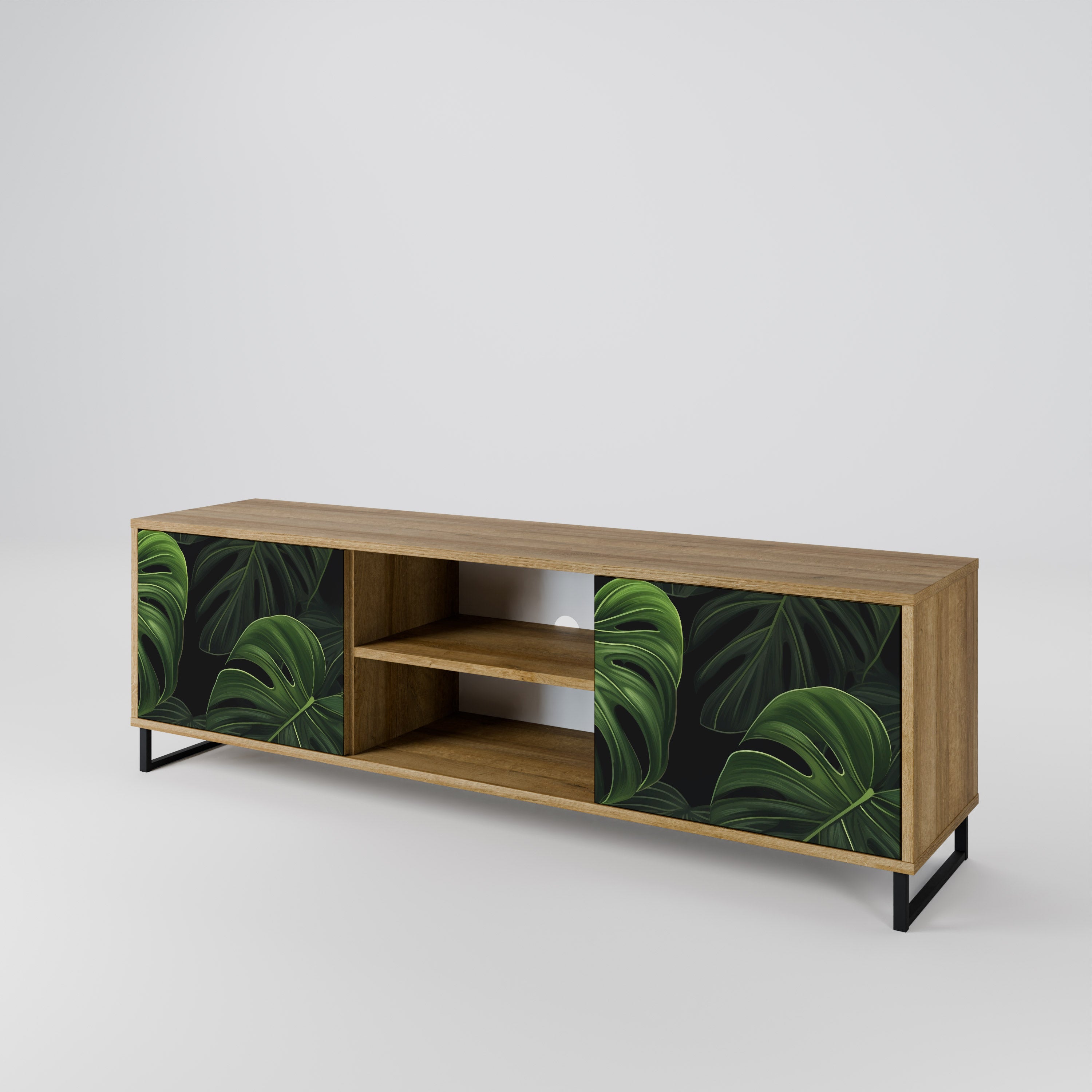 Mueble de TV INFINITE MONSTERA de 2 puertas con efecto roble
