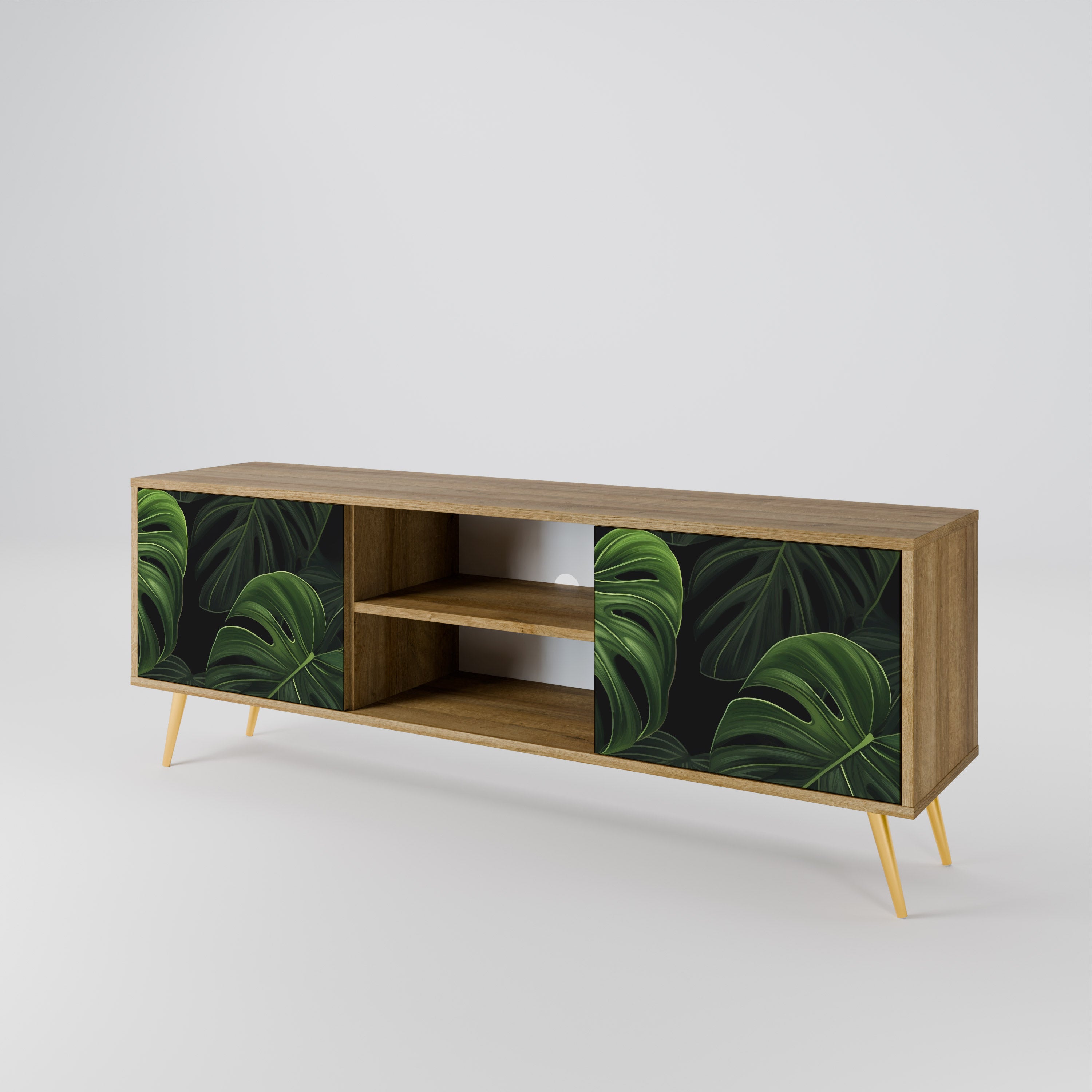 Mueble de TV INFINITE MONSTERA de 2 puertas con efecto roble
